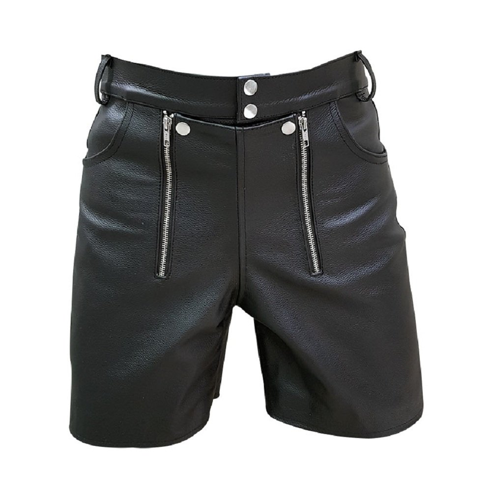 Men's Black Leather Chastity Bondage Shorts with Rear Zip - BDSM Fetish Wear for Gay Men & Adult Play - Perfect for Roleplay, Fetish Parties & BDSM Scenes