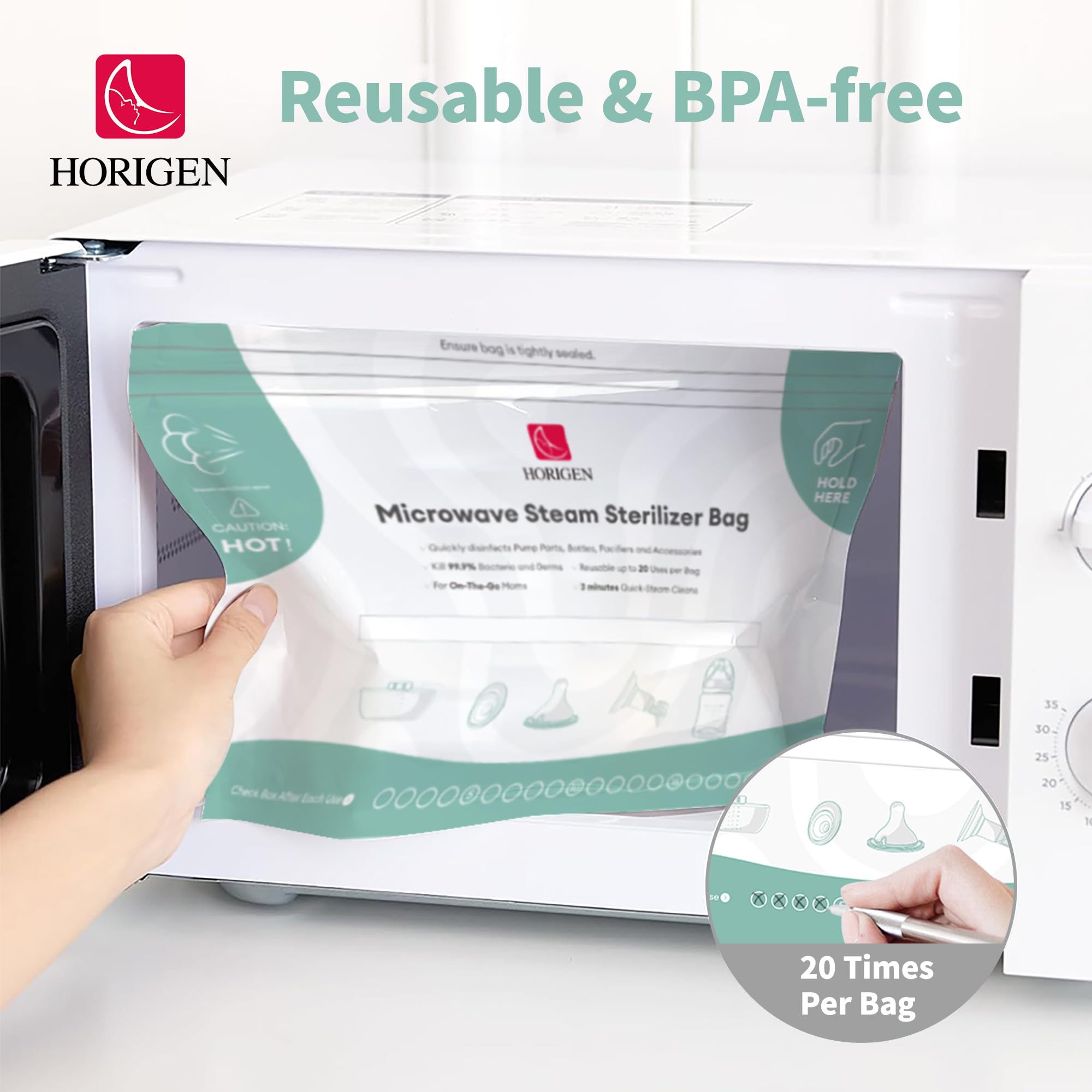 Reusable Microwave Sterilizer Bags for Baby Bottles & Pump Parts - 16 Pack (20 Uses Per Bag) | Portable Steam Cleaning Solution for Travel, Work & Home Use