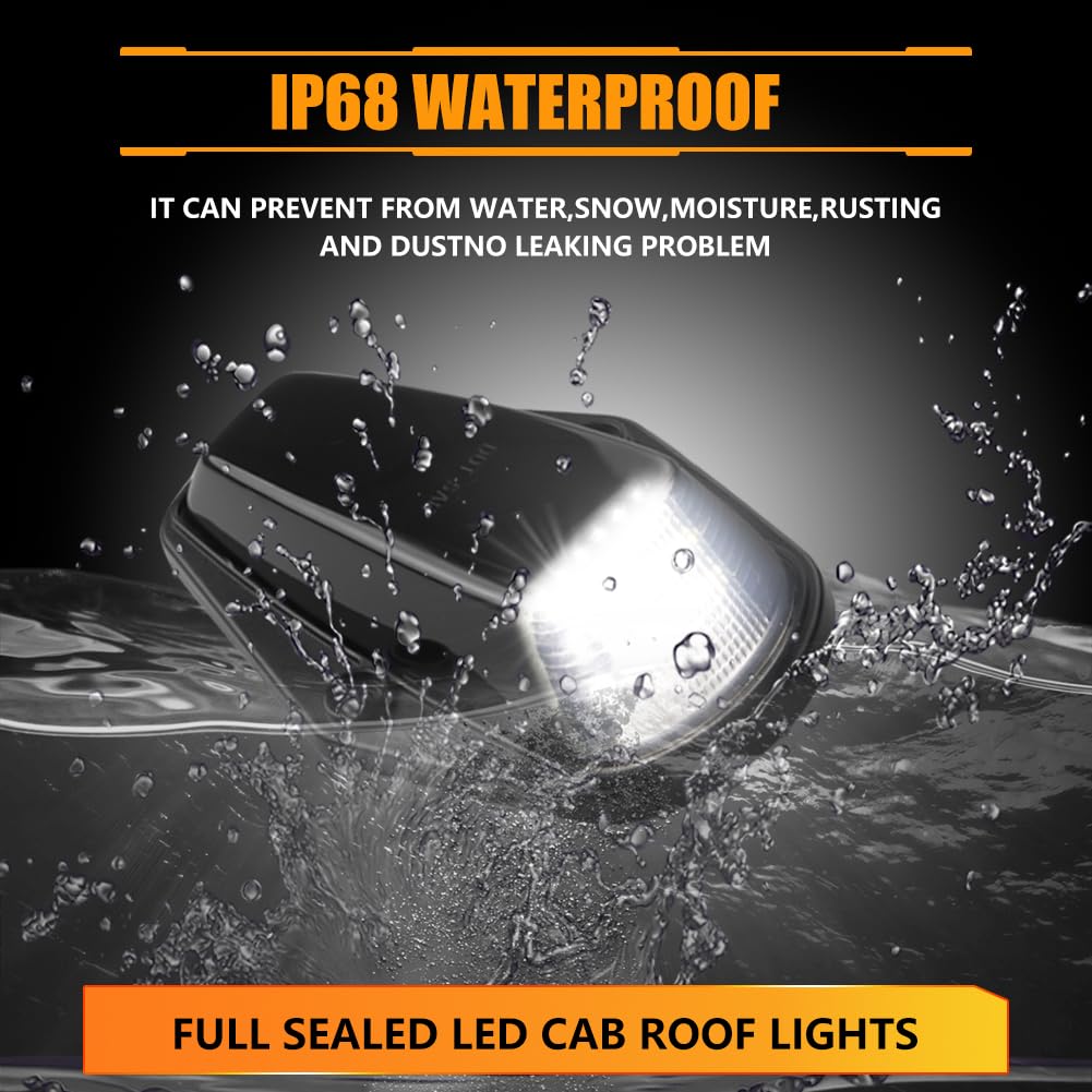 Super Bright 18 SMD LED Cab Roof Marker Lights - Clearance Running Lights for Ford F150 F250 F350 (1973-1997) - Smoked Lens White LED Cab Marker Lamps (5 Pack) - Perfect for Truck Customization & Nighttime Visibility
