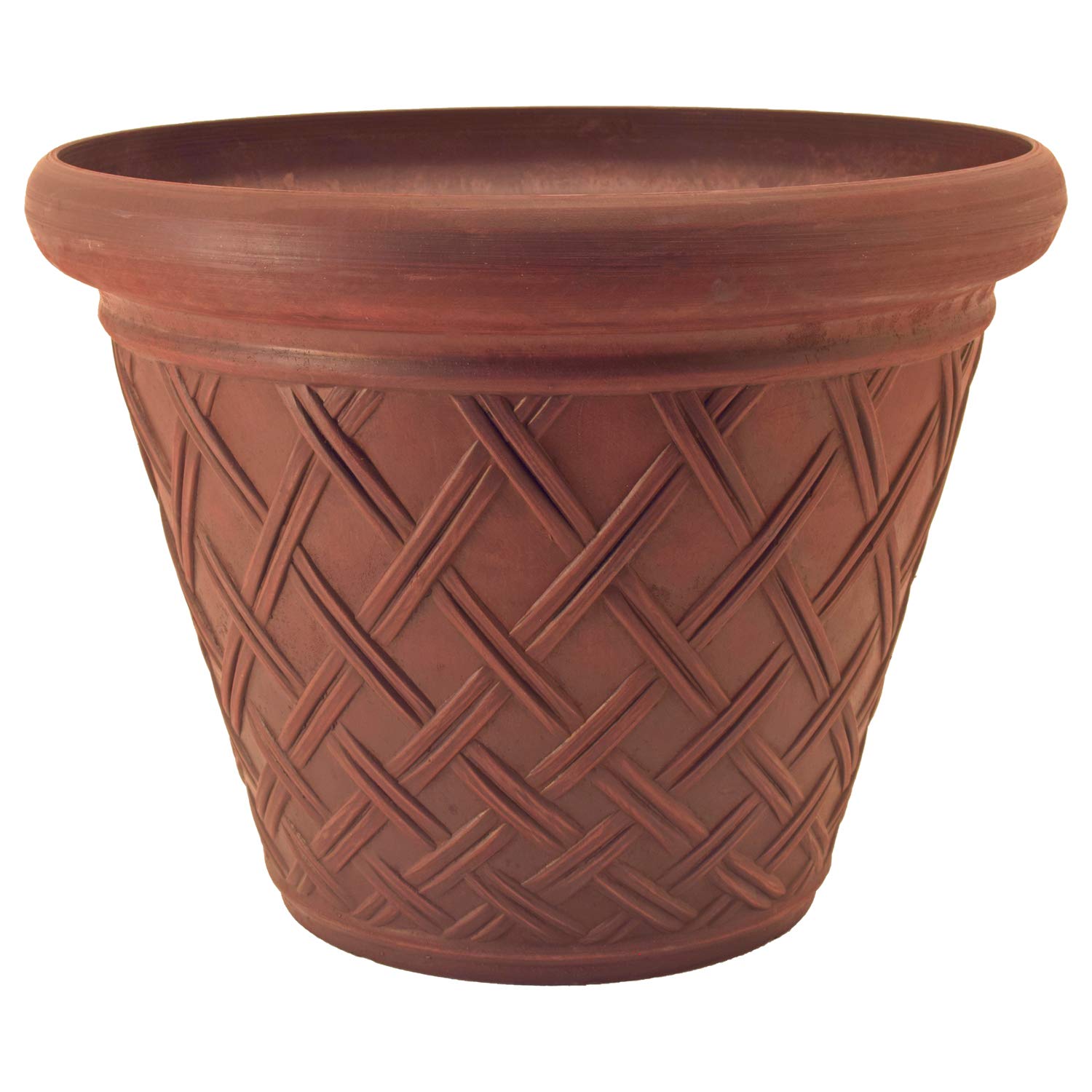 PSW 18-inch Basket Weave Planter Pot - Terra Cotta Indoor Outdoor Plant Container for Home Garden, Patio & Balcony Decor - Perfect for Succulents, Herbs & Flowers
