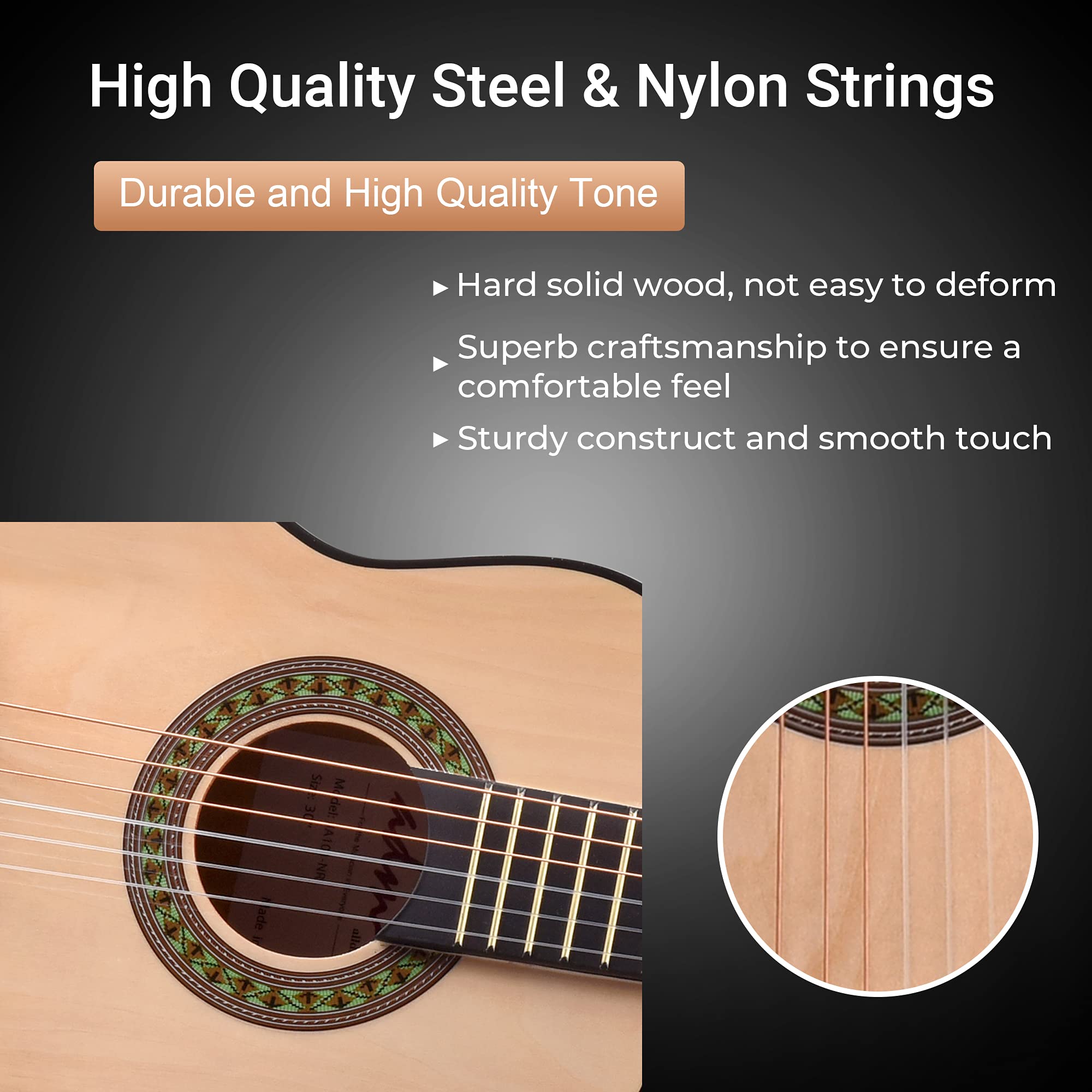 ADM 30 Inch Beginner Acoustic Classical Guitar with Nylon Strings - Wooden Guitar Bundle Kit for Kids, Boys, Girls & Students (Includes Gig Bag, Strap, Tuner, Extra Strings, Picks) - Perfect for Home Practice, Music Lessons & Youth Performances