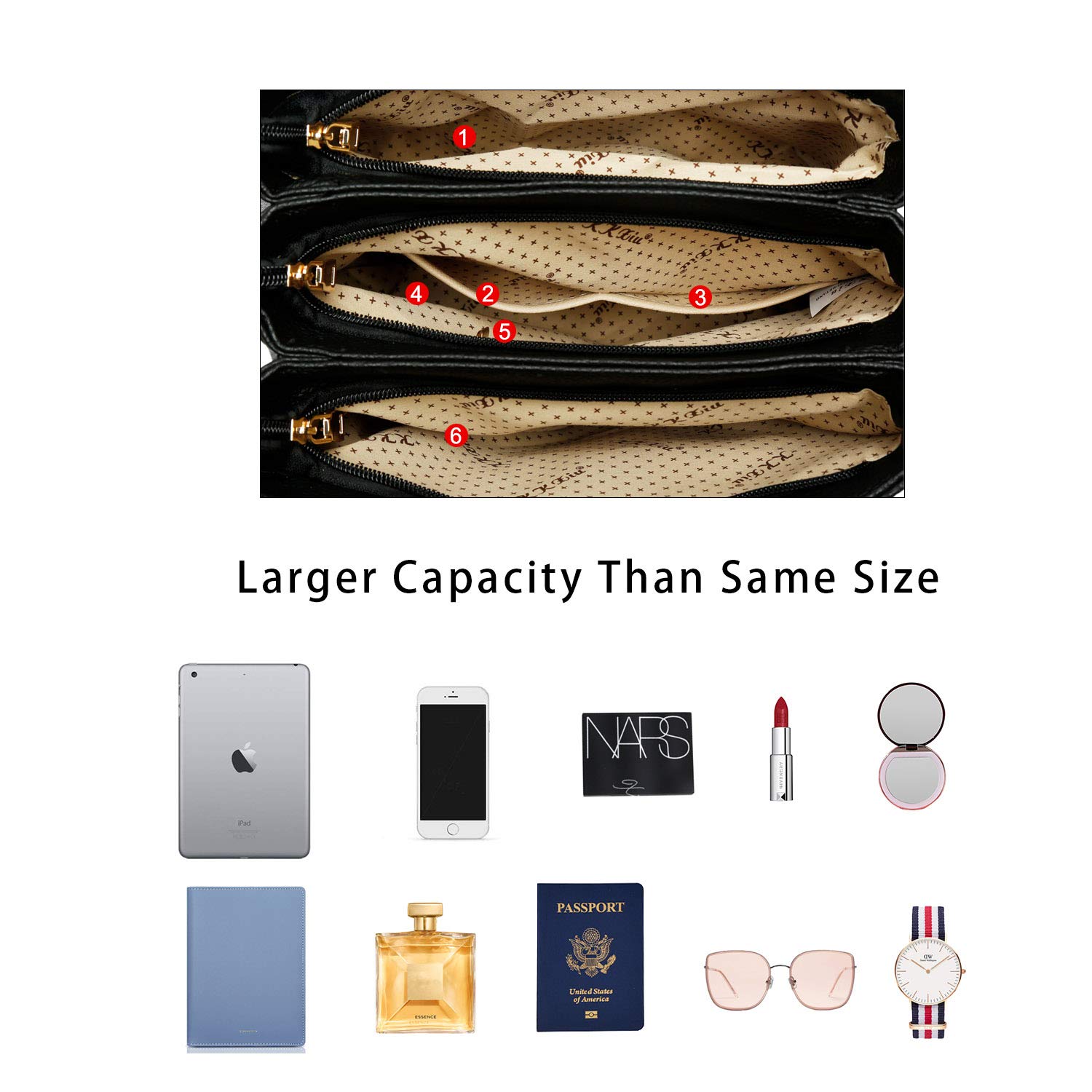 KKXIU Women's Leather Crossbody Bag with Zipper Pockets - Stylish Satchel Shoulder Handbag Purse for Work, Travel & Everyday Use