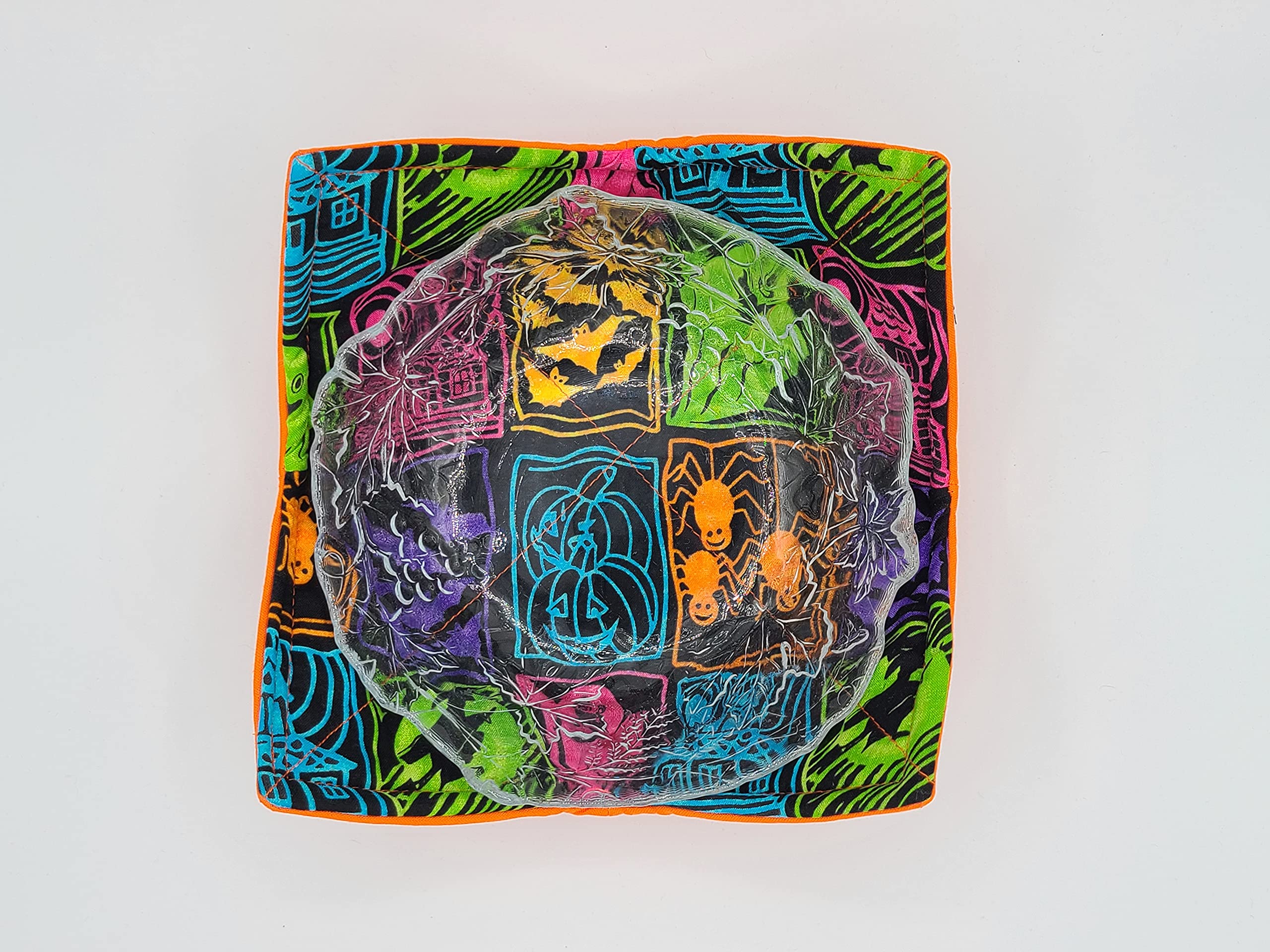 Spooky Halloween Microwave Cozy - Reversible Microwaveable Potholder with Bats, Witches, Ghosts & Pumpkins - Haunted House Design Bowl Holder - Non-Candy Trick or Treat Gift for Teachers (Handmade Under $10) - Perfect for Halloween Parties, Kitchen Decor & Cozy Fall Gatherings
