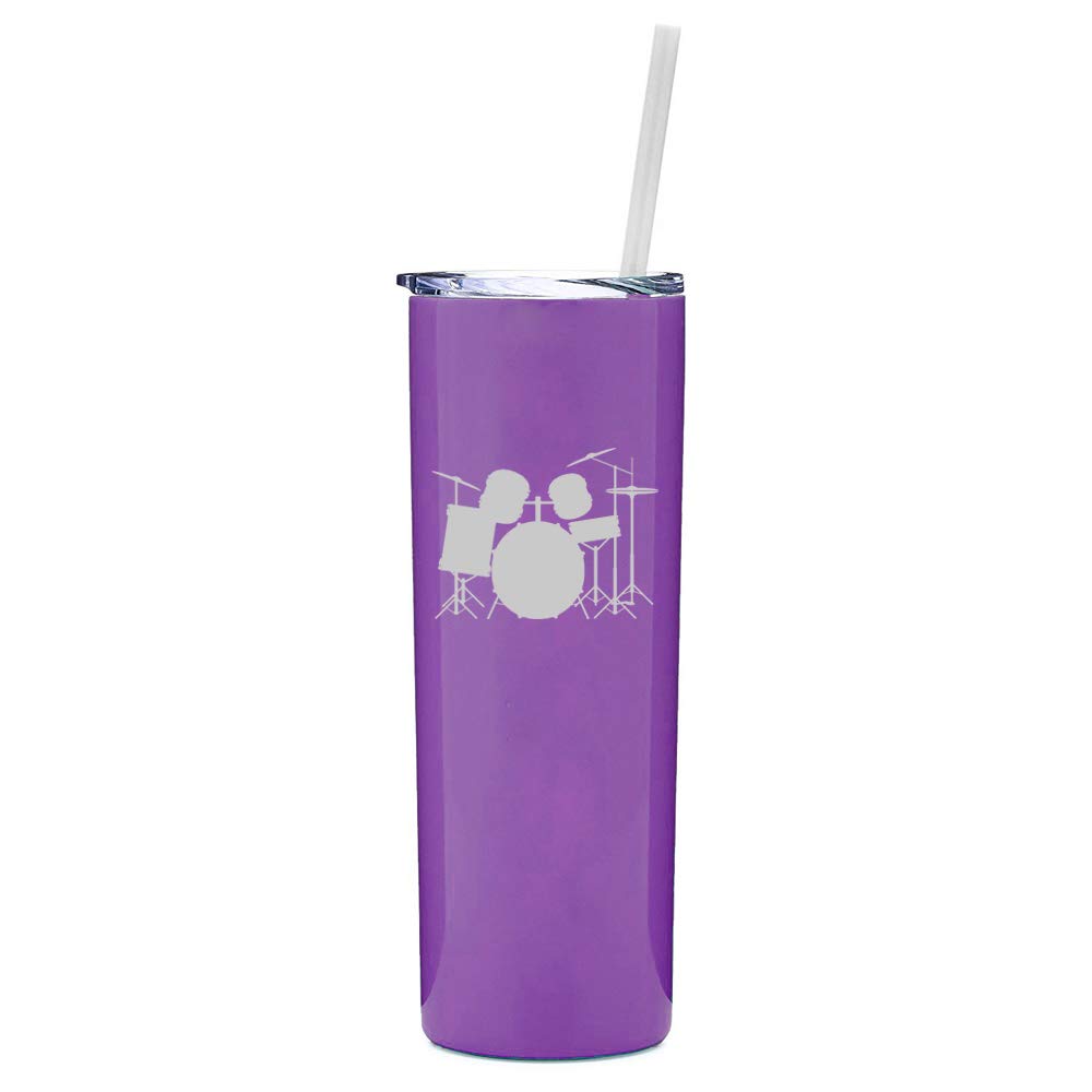 20 oz Skinny Tall Stainless Steel Vacuum Insulated Tumbler with Straw - Purple Travel Mug for Coffee, Tea & Cold Drinks - Perfect for Office, Gym, Hiking & Road Trips