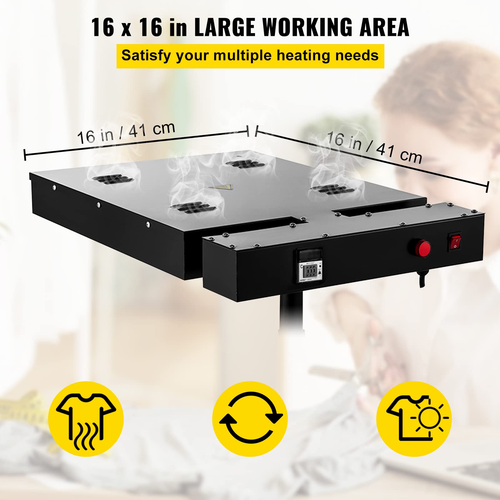 VEVOR 16x16 Inch Screen Printing Flash Dryer - 1700W Adjustable Stand with Temperature Display for T-Shirt Curing & DIY Projects | Perfect for Home Studios & Small Businesses