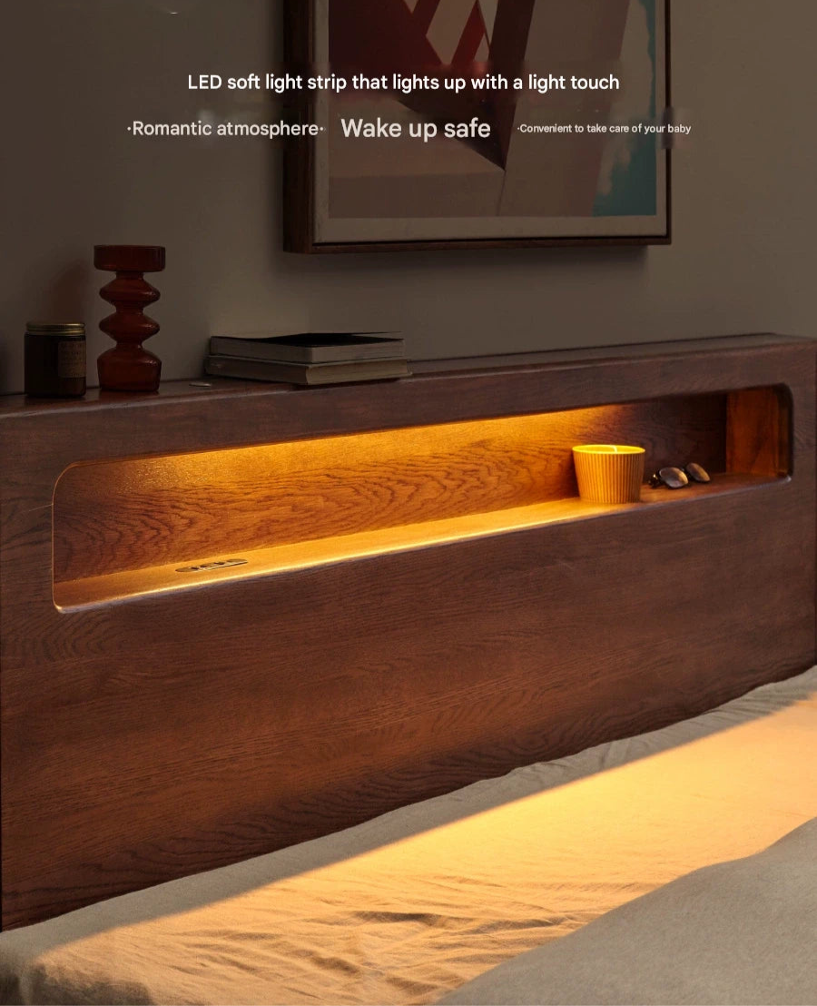 Solid Oak Wood Glow in The Dark Storage Box for Bedroom - Under Bed Organizer with Luminous Lid for Nighttime Visibility & Easy Access