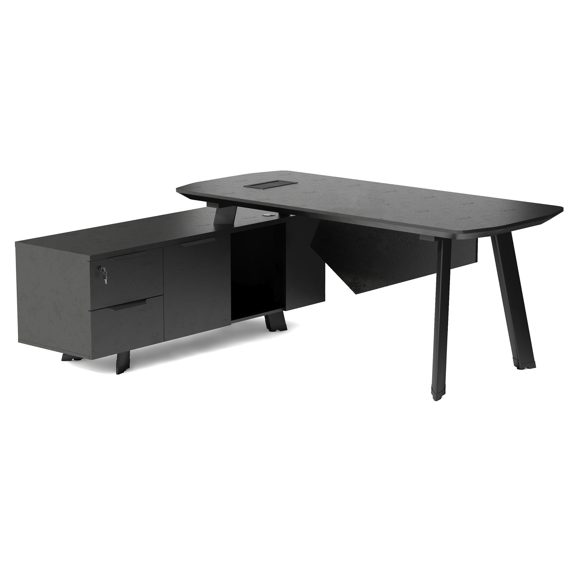 Premium ARTO Black Executive Office Desk with Reversible Return - 180/200cm - Black Concrete Finish - Perfect for Home Office & Corporate Workspaces