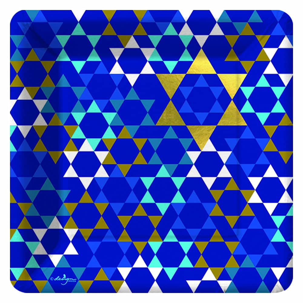 Disposable Passover Seder Plates - Gold & Blue Judaica for Pesach Dinner | 7