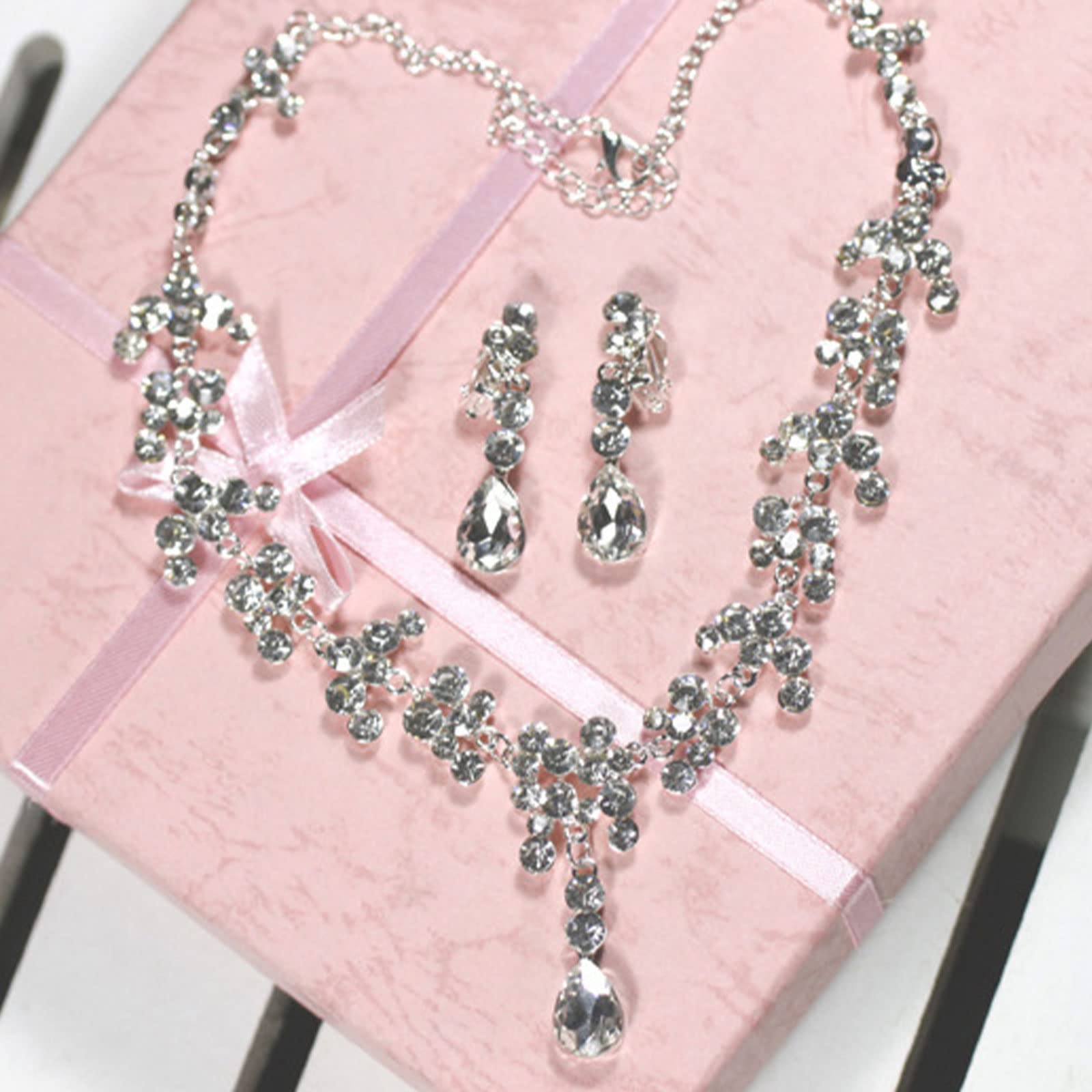 Sparkling Silver Crystal Bridal Jewelry Set - Necklace & Earrings for Weddings, Prom, Bridesmaids & Special Occasions | Elegant Wedding Guest Jewelry for Women
