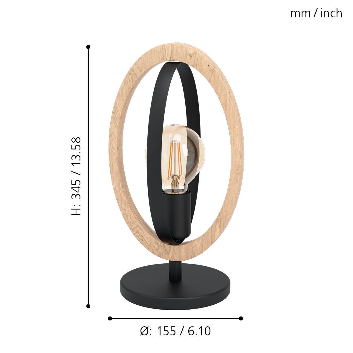 Eglo Basildon Oval Wood Table Lamp - Modern Farmhouse Nightstand Lighting for Bedroom, Living Room & Office Decor