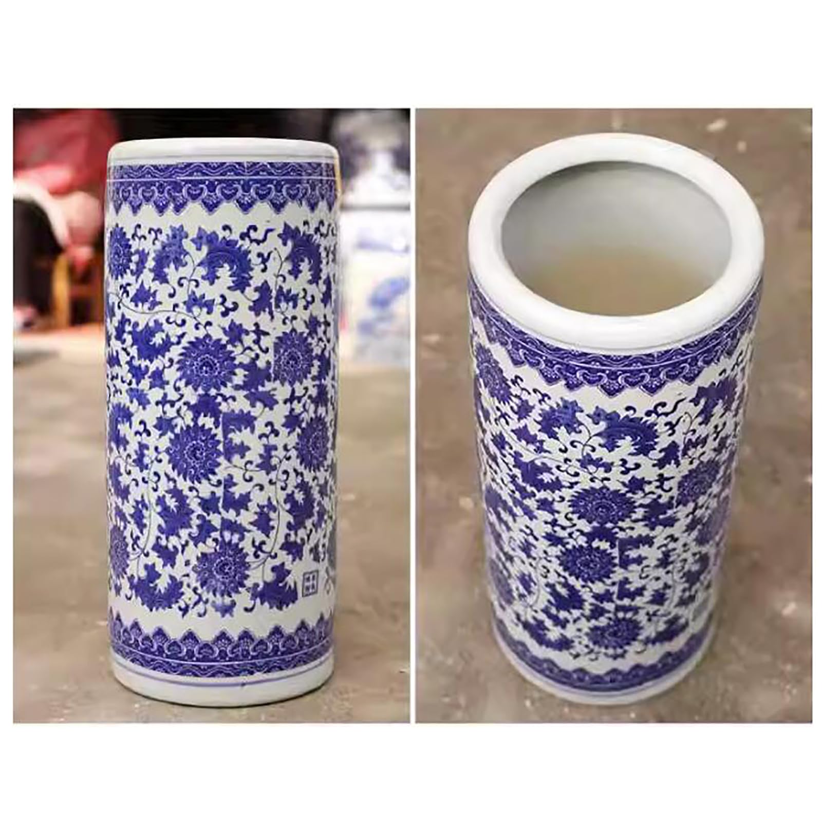 Blue & White Floral Porcelain Umbrella Stand - Traditional Free-Standing Entryway Organizer for Long/Short Umbrellas & Walking Sticks | Perfect for Home, Office & Garden Decor