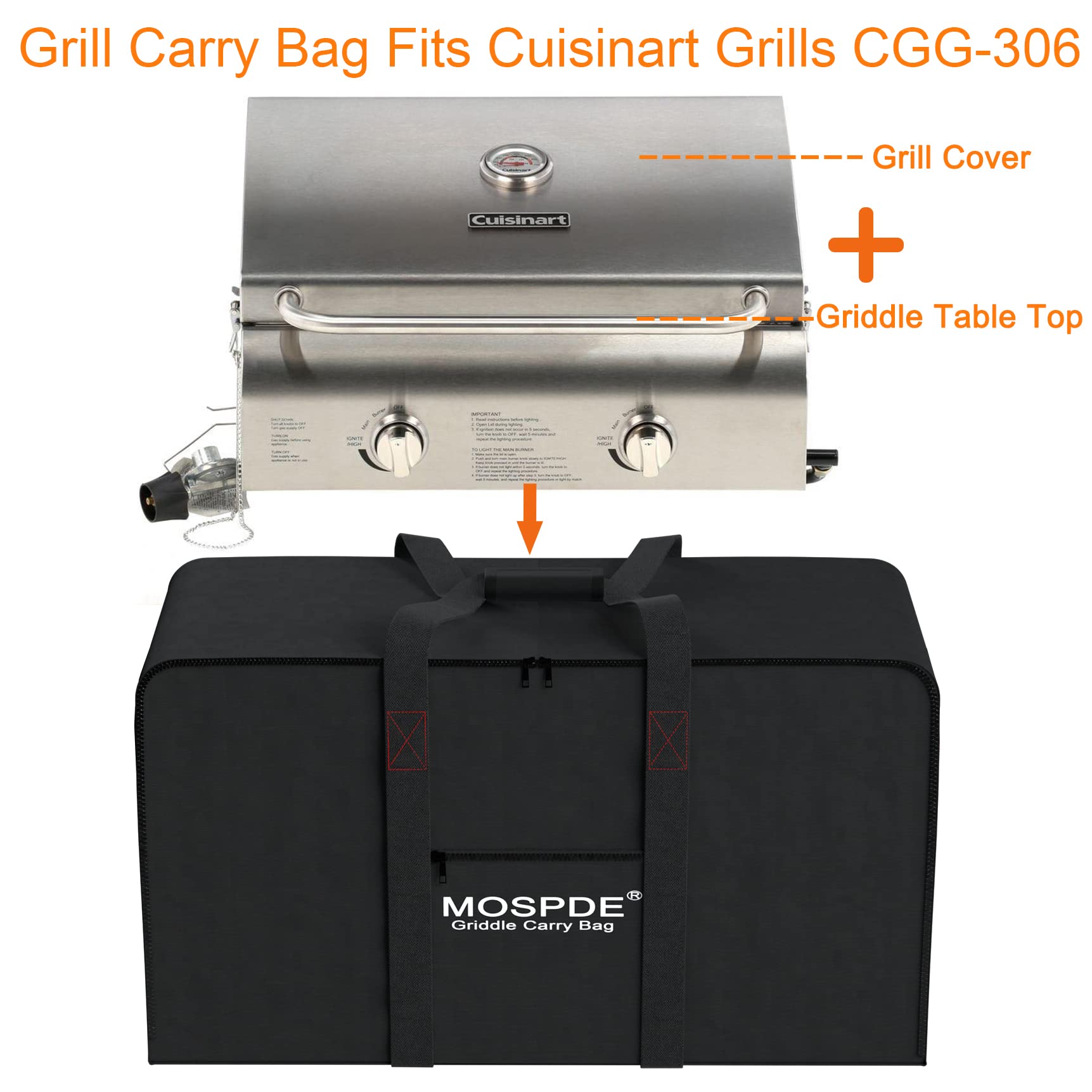 Portable Heavy Duty 600D Water-Resistant Grill Carry Bag for Cuisinart CGG-306 Gas Grill - Perfect for Camping, Picnics & Outdoor BBQ Parties