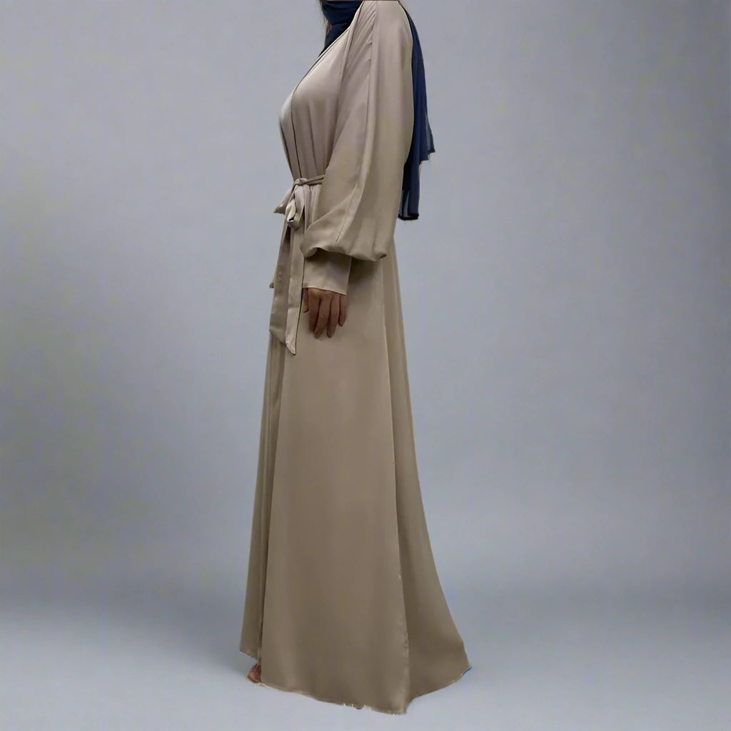 Elegant Muslim Women's Open Abaya Dress with Pockets - Classic Daily Wear for Prayer, Work & Social Occasions