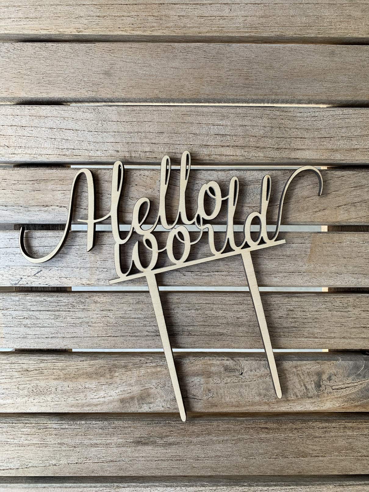 Hello World Cake Topper - Wooden Baby Shower Decor, Gender Reveal Party & Welcome Baby Celebration Cake Decoration - Perfect for Baby Showers, Gender Reveal Parties & Newborn Celebrations