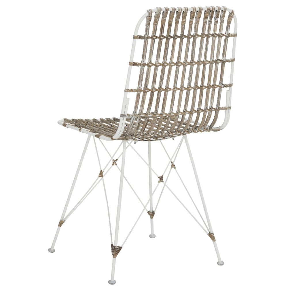 Safavieh Minerva White Wicker Dining Chairs (Set of 2) - Rattan Bistro Chairs for Indoor/Outdoor Patio, Kitchen, Breakfast Nook & Garden Seating