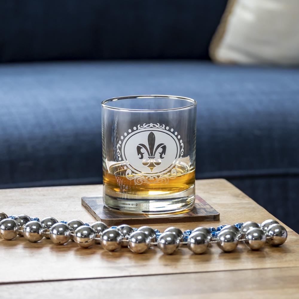 Premium 11oz Royal Fleur De Lis Whiskey Glasses Set of 2 - Elegant Crystal Clear Old Fashioned Drinking Glasses for Bourbon, Scotch & Cocktails - Perfect for Home Bar, Gifts & Entertaining