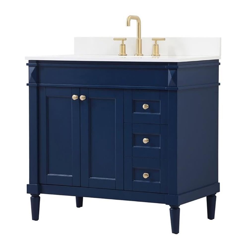 36 Inch Modern Single Bathroom Vanity with Backsplash - Elegant Blue Under Sink Storage Organizer Cabinet for Bathroom & Powder Room Decor | Space-Saving Bathroom Fixture for Small Spaces