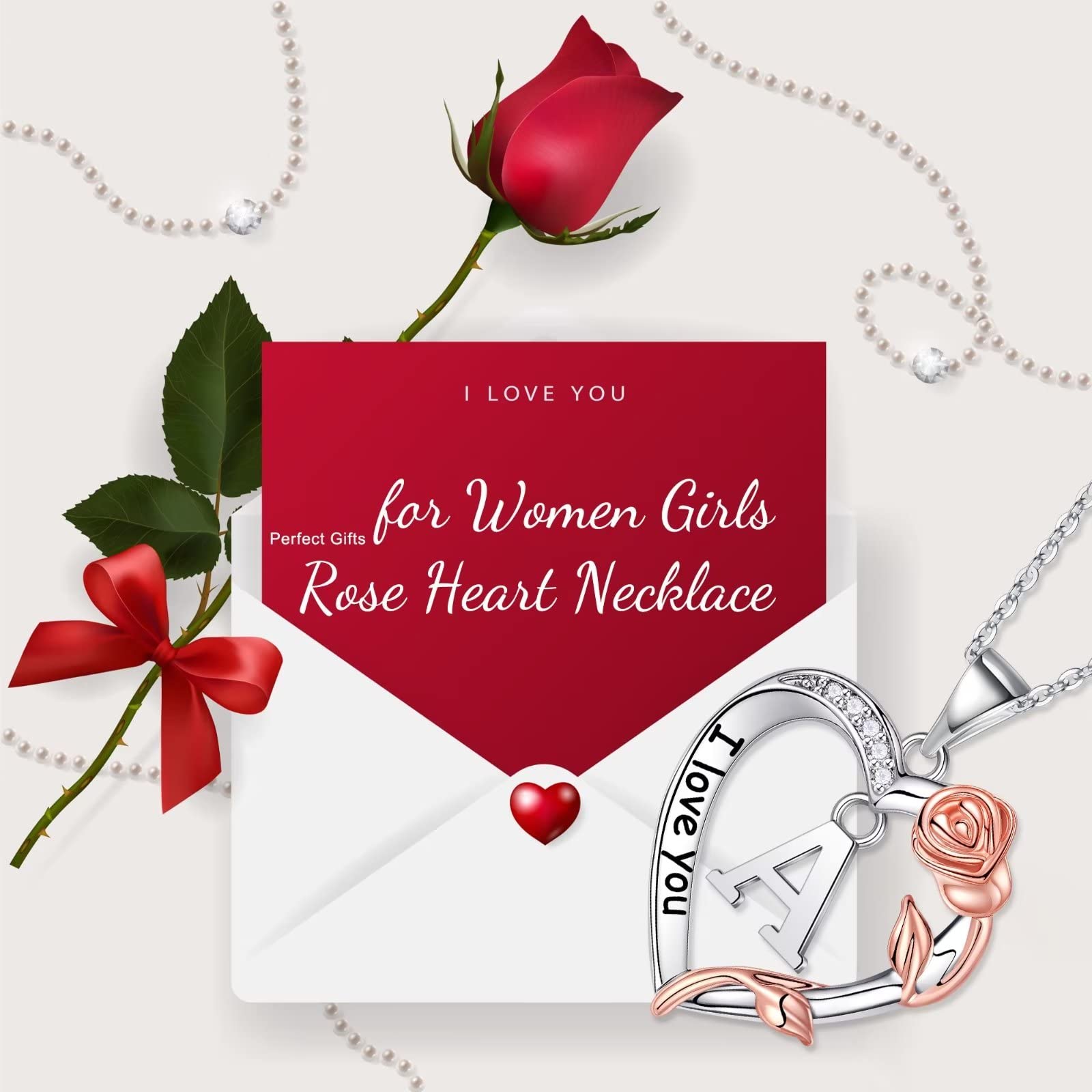 MONOZO Rose Heart Initial Necklace for Women - Personalized Letter Pendant Jewelry, Trendy I Love You Gift for Her - Perfect for Valentine's Day, Mother's Day, Anniversary, Christmas & Birthday - Elegant Rose Gold Necklace for Girlfriend, Wife, Mom