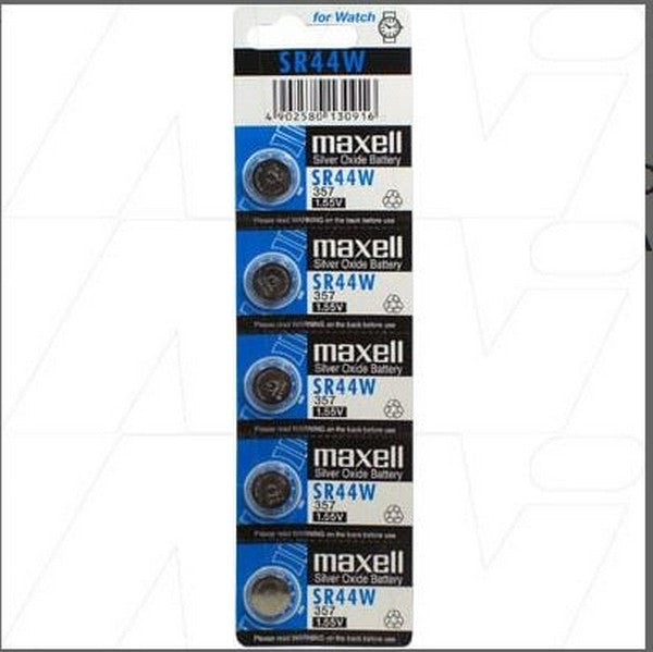 Maxell SR44W Silver Oxide Button Cell Battery 1.5V - 5 Pack (Ideal for Watches, Calculators & Medical Devices)