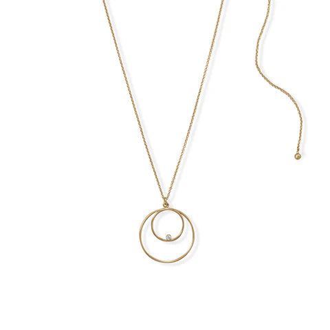 Adjustable 14K/20K Gold Filled Double Circle Pendant Necklace with Cubic Zirconia - Perfect for Weddings, Anniversaries & Everyday Elegance