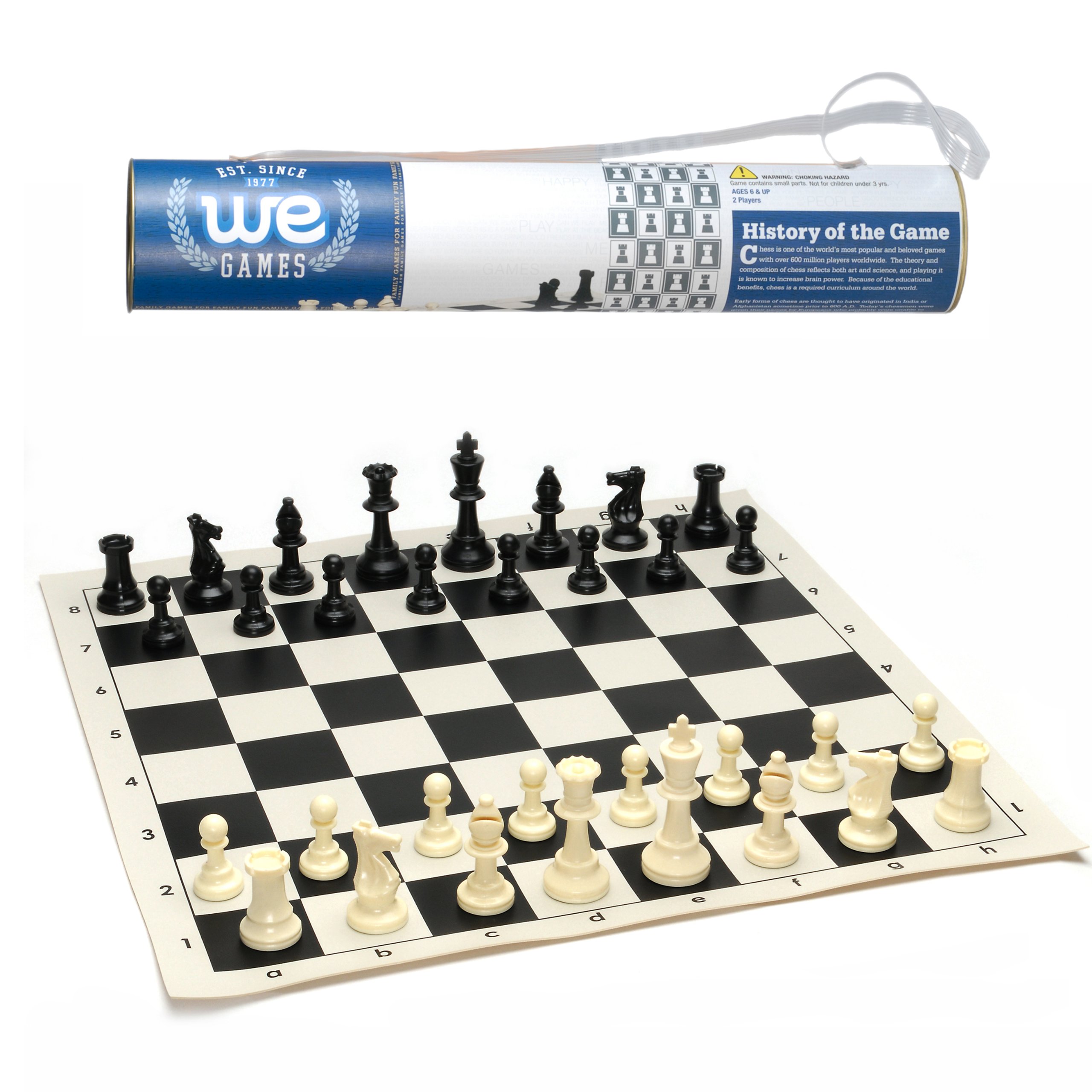 Premium WE Games Chess Set for Adults - 17 Inch Folding Chess Board with 3.08 Inch King Pieces - Portable Travel Chess in Carry Tube - Perfect for Home, Office, Park & Camping Games