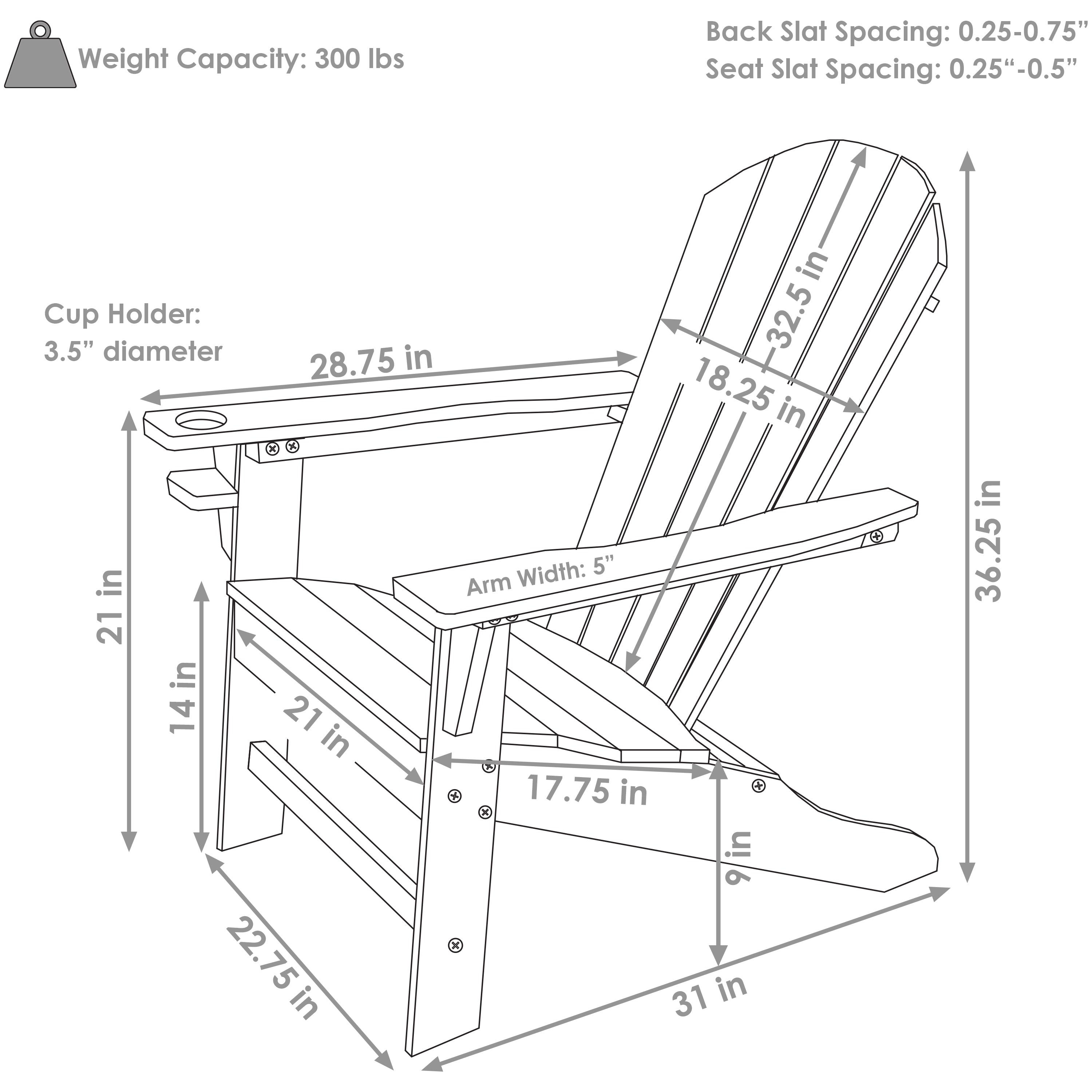 Durable All-Weather Lake Style Adirondack Chair with Cup Holder - Perfect for Outdoor Patio, Garden, Beach & Poolside Relaxation