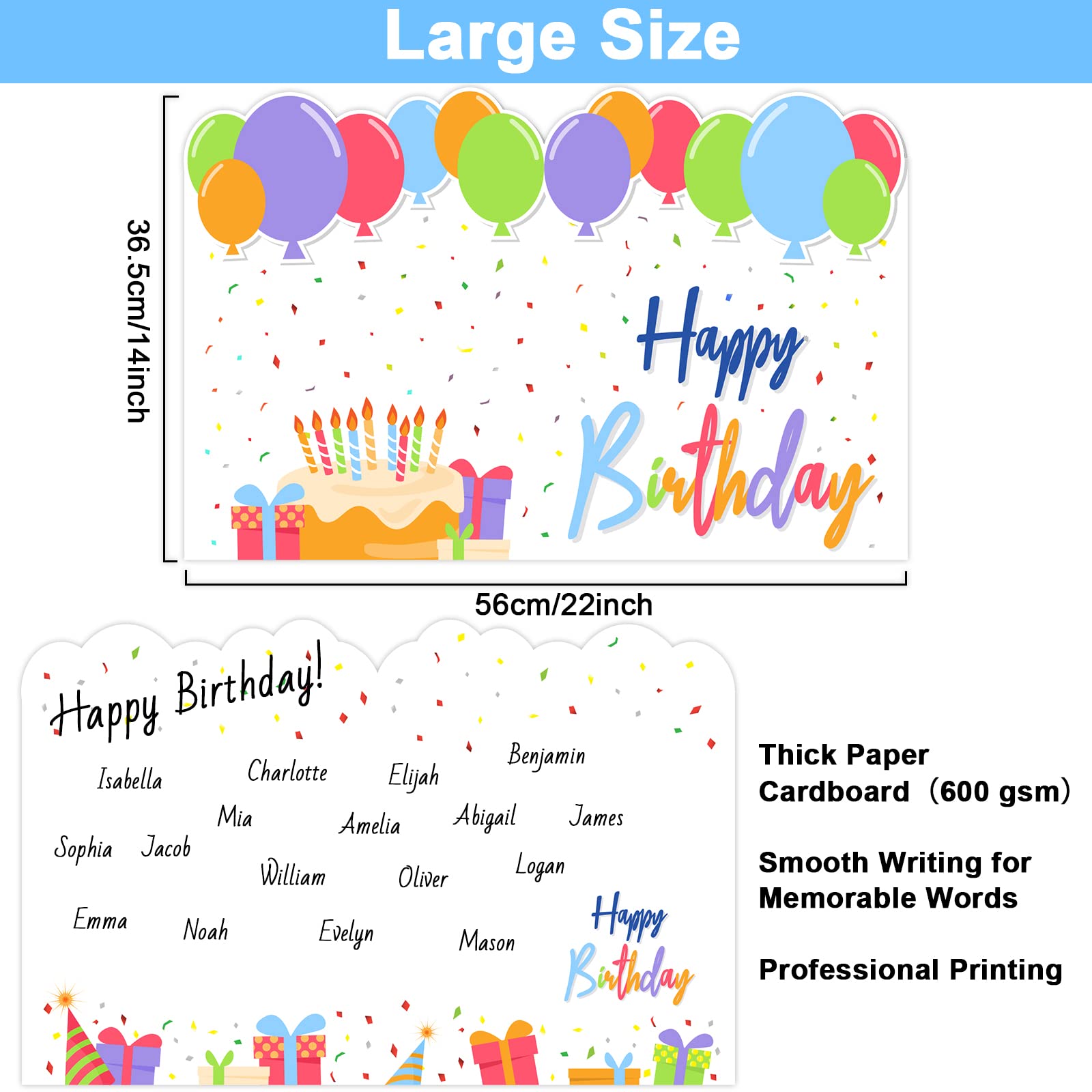 Jumbo Birthday Card & Giant Guest Book - 14x22 Inch Extra Large Happy Birthday Party Signs Decorations for Women, Men, Boss | Perfect for Birthday Celebrations, Office Parties & Special Events