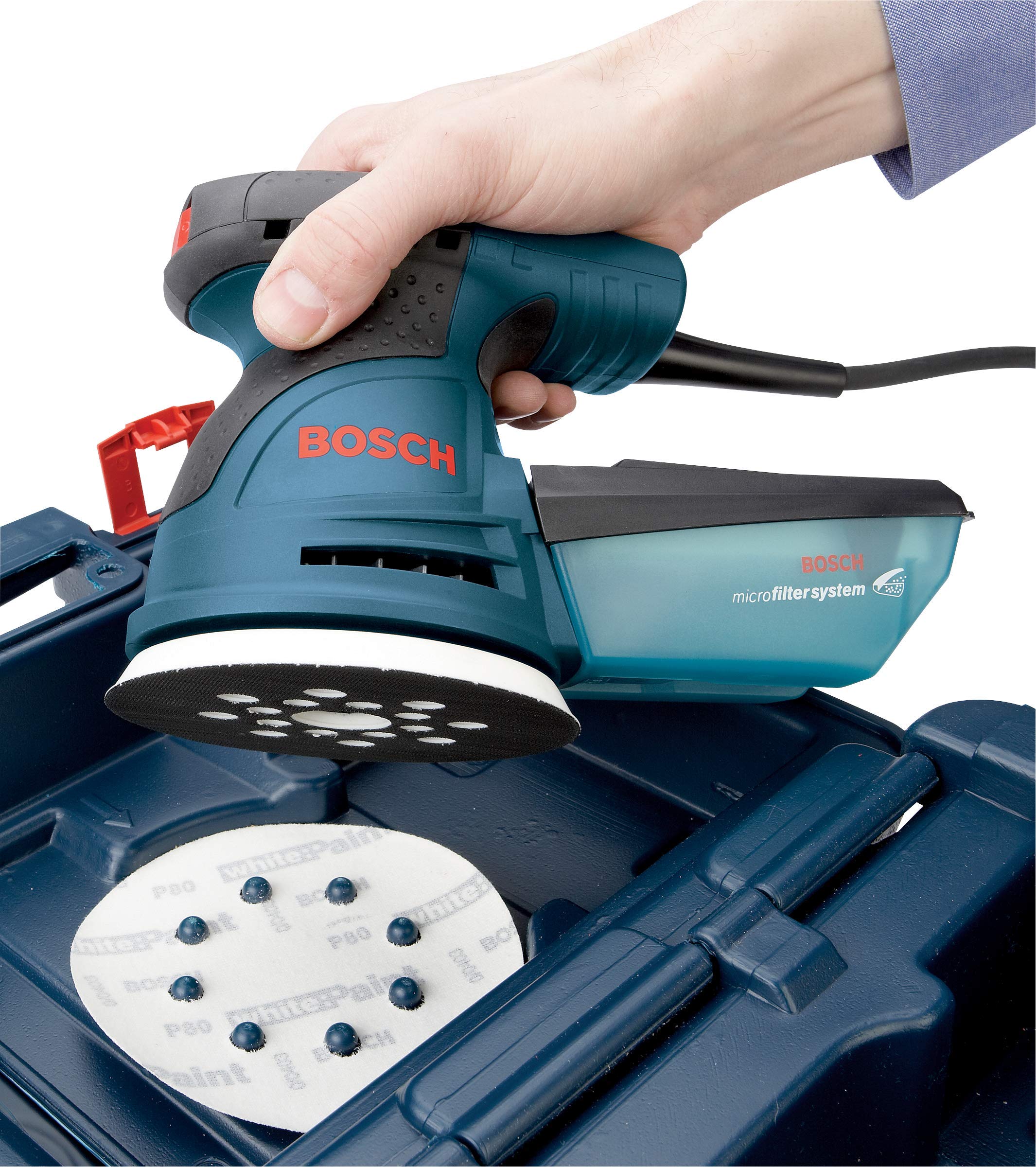 BOSCH ROS20VSK 2.5 Amp 5-Inch Corded Variable Speed Random Orbital Sander & Polisher Kit with Dust Collector & Hard Case - Perfect for Woodworking, Furniture Refinishing, and DIY Home Projects