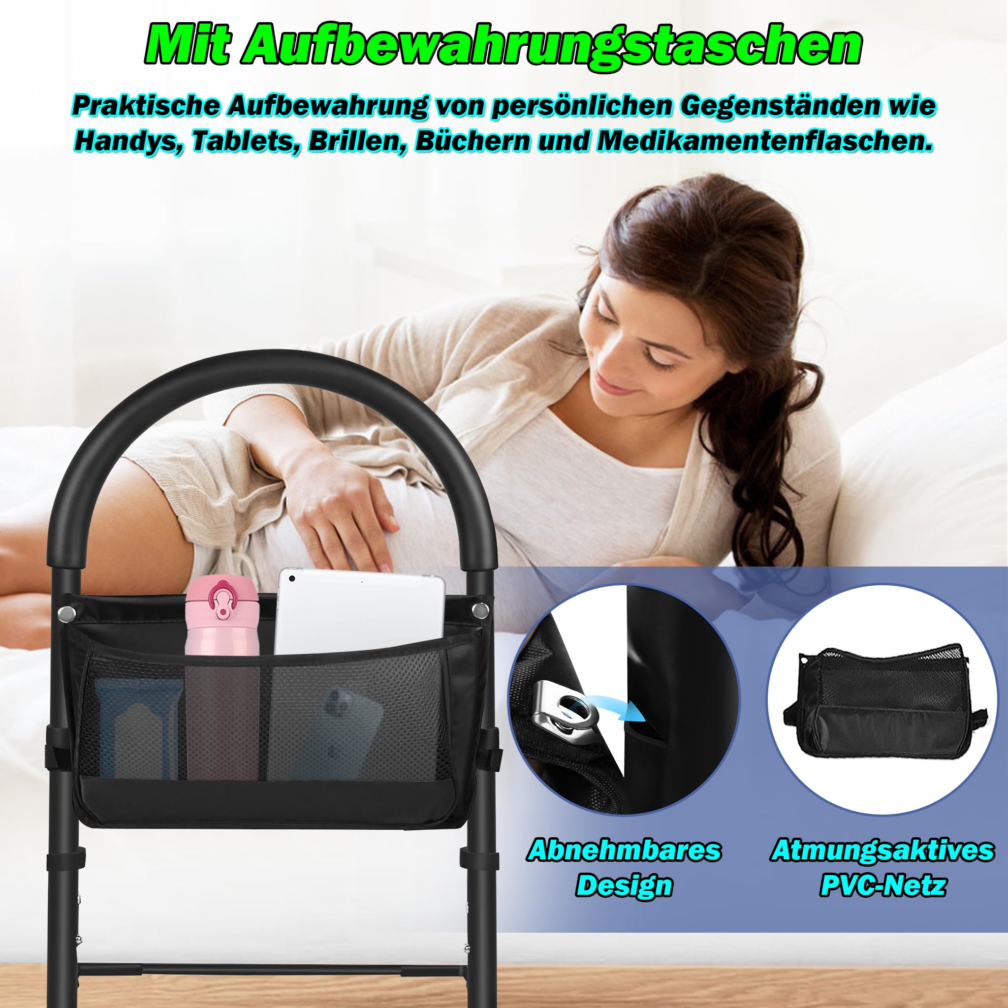 Adjustable Bed Assist Rail for Seniors - Height Adjustable Safety Handles, Elderly Mobility Aid for Getting In & Out of Bed - Ideal for Home Care, Nursing Homes & Daily Living Assistance