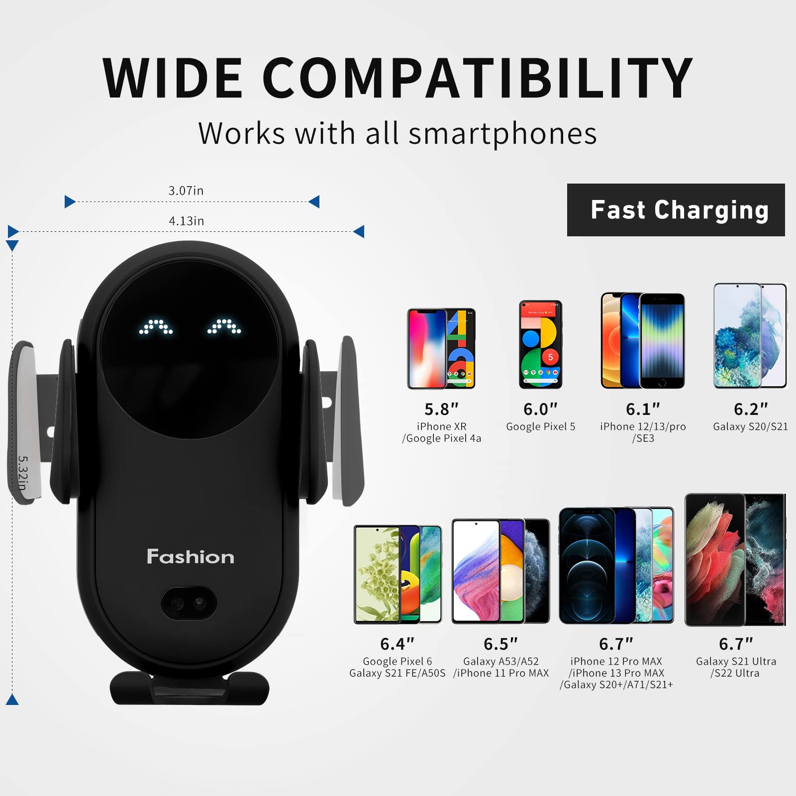 15W Qi Fast Wireless Car Charger Mount - Auto-Clamping Phone Holder for iPhone 13/12/11/XS/XR/8 & Samsung S22/S21/S20/Note 20 - Air Vent Phone Mount with Fast Charging (Black) | Perfect for Commuting & Road Trips