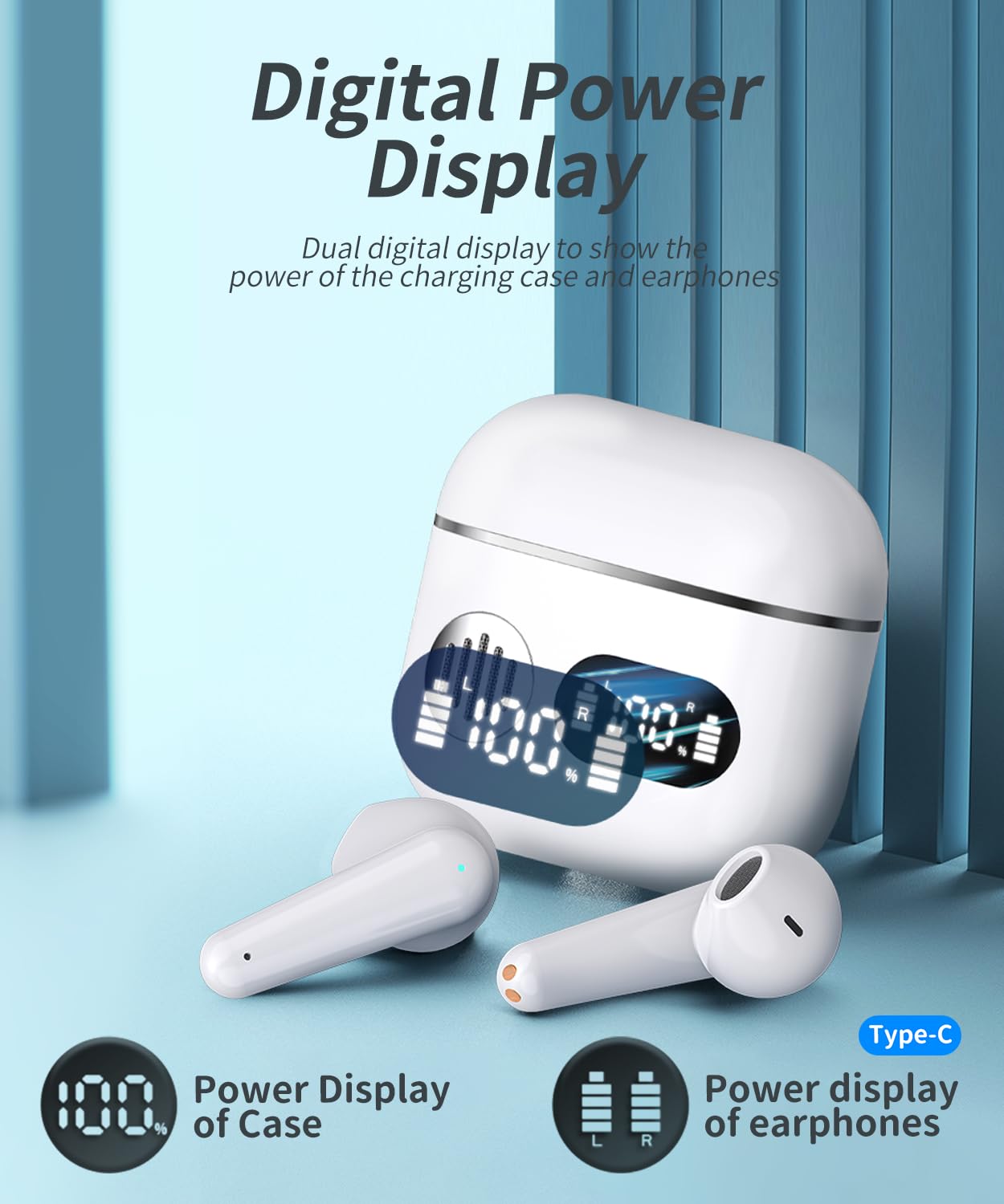 Wireless Earbuds 2025 Bluetooth Headphones with ENC Mic, 48H Playtime & IP7 Waterproof for Running & Sports - Ceramic White