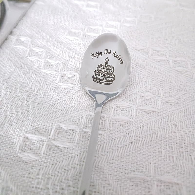 10th Birthday Spoon Gift Set for Boys & Girls - Unique 10 Year Old Birthday Present for Daughter, Son, Brother - Ice Cream Spoons for Kids Birthday Party Favors - Perfect for Birthday Celebrations & Ice Cream Socials