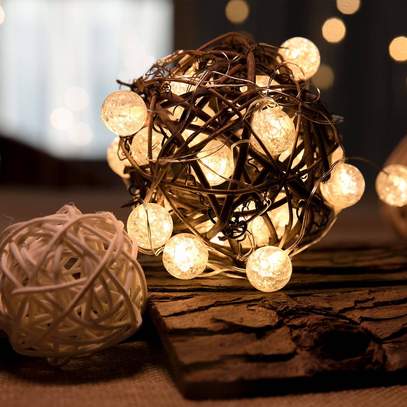 30 LED Crystal Crackle Ball String Lights - 10Ft Battery Operated Fairy Lights for Bedroom Decor, Christmas Tree, Valentine's Day Party & Wedding Decoration - Soft White Globe Lights for Indoor/Outdoor Use