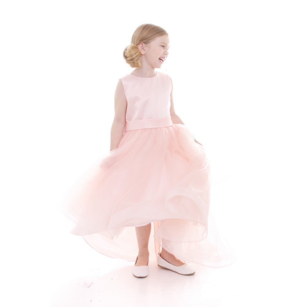 Big Girls Blush Satin Hi-Low Savannah Junior Bridesmaid Dress - Size 8-12 - Perfect for Weddings, Prom & Special Occasions