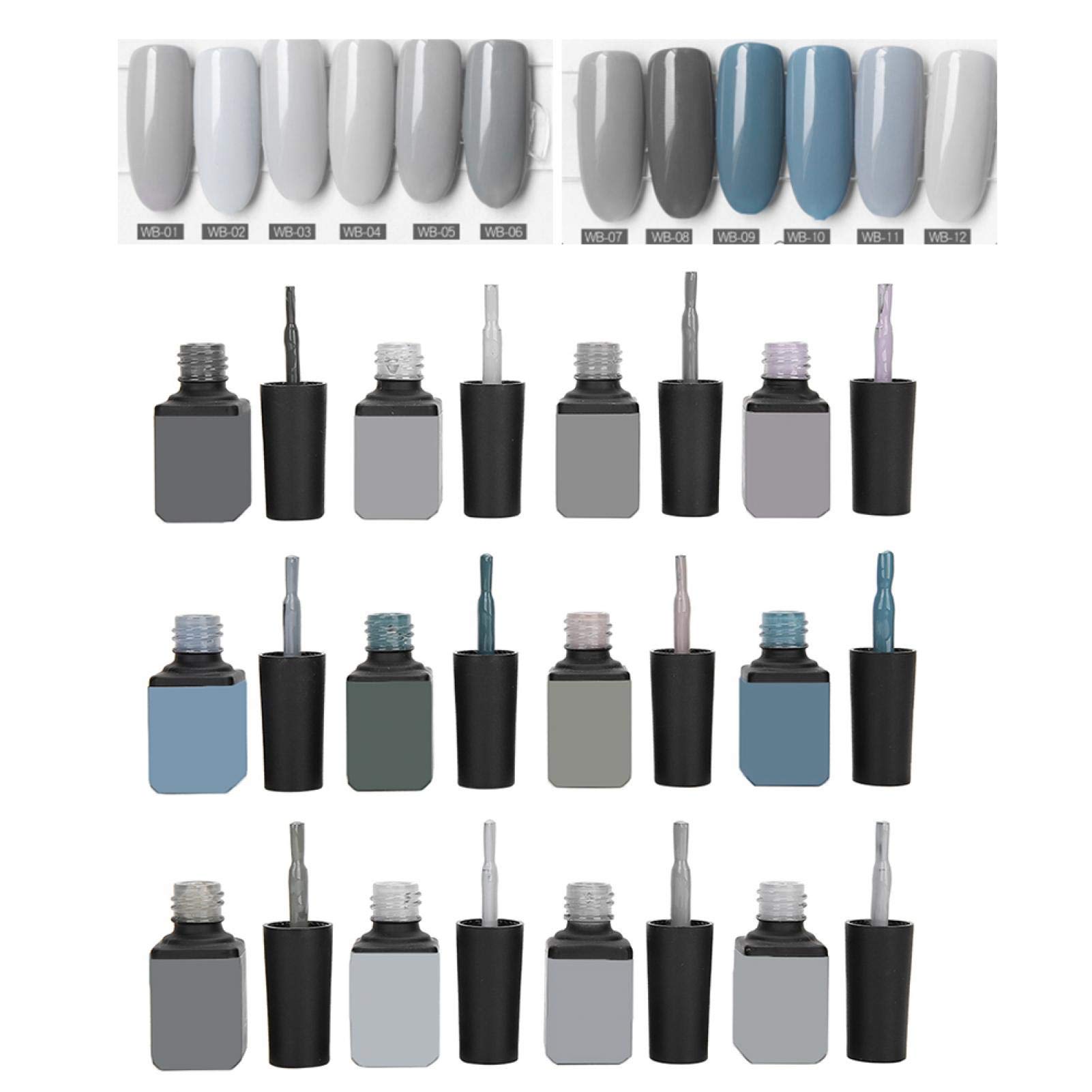 Soak Off UV LED Nail Gel Polish Kit - Gray Pink Blue Colors for Home & Salon Use - Glossy & Matte Finish - Long Lasting & Easy Removal (Granny Grey WB01-12) - Perfect for DIY Manicures, Nail Art Designs, and Professional Nail Salons