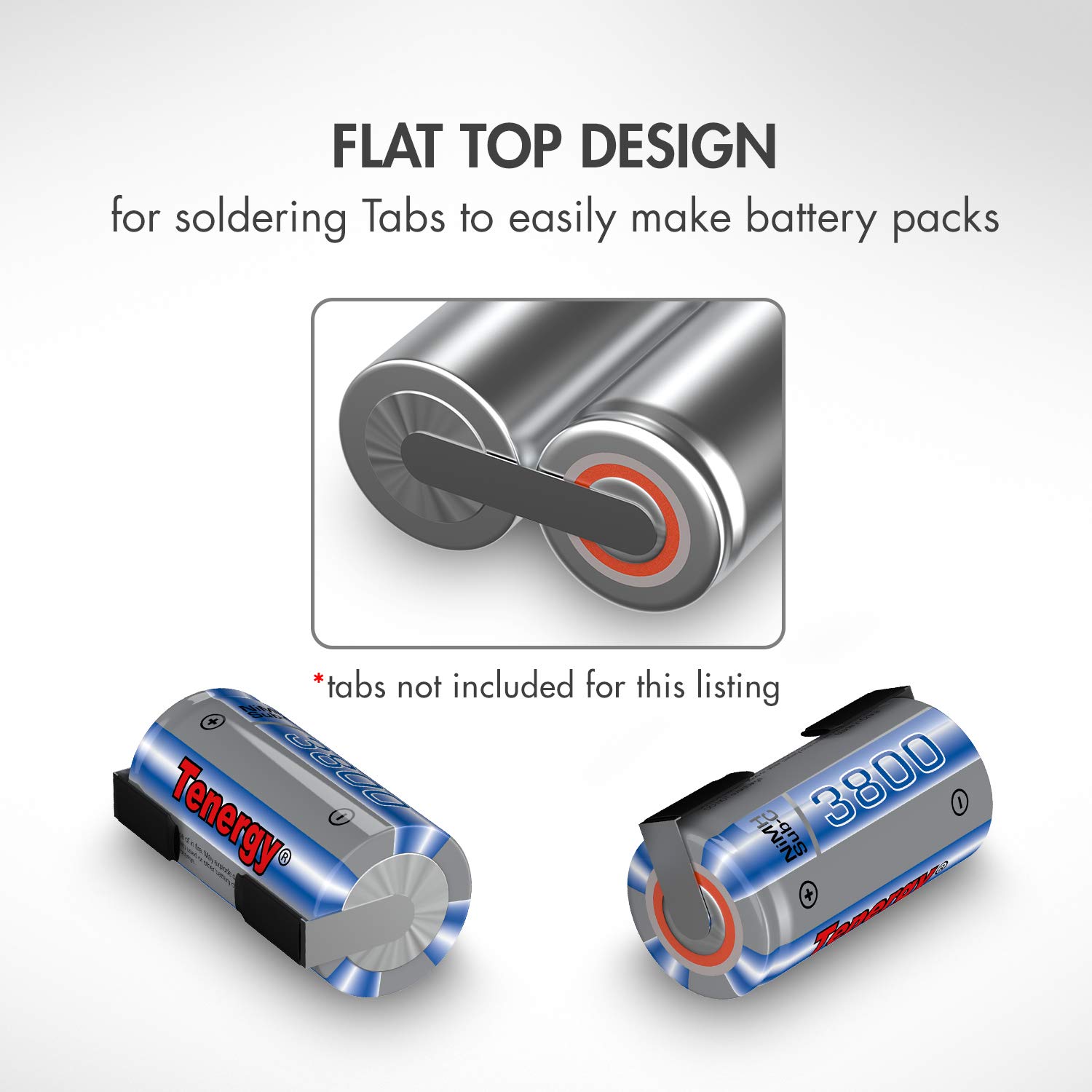Tenergy NiMH SubC 1.2V 3800mAh Rechargeable Batteries - 10 Pack for Power Tools, RC Cars, Flashlights & Emergency Devices - High Capacity Long Lasting Battery Pack