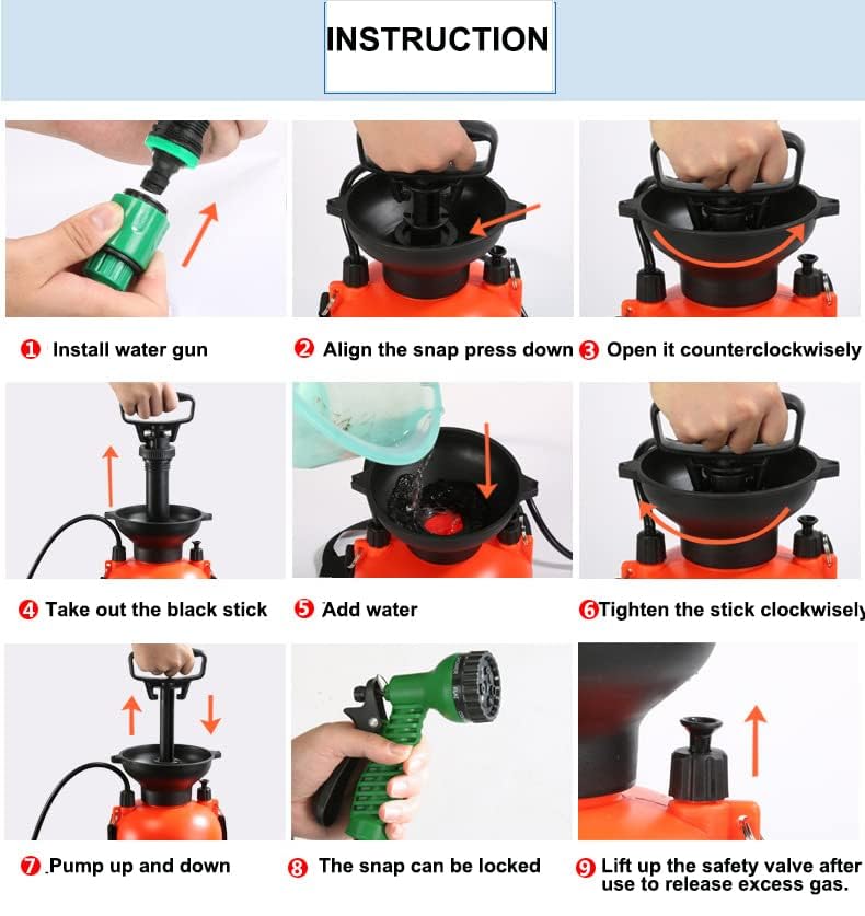 Portable Camping Shower with 7 Spray Modes - Hand Press Outdoor Shower with Removable Hose & Shower Head - Pressure Rinse Kit for Hiking, Travel, Beach, Garden & Pet Washing - Ideal for RV Trips, Backpacking & Emergency Use