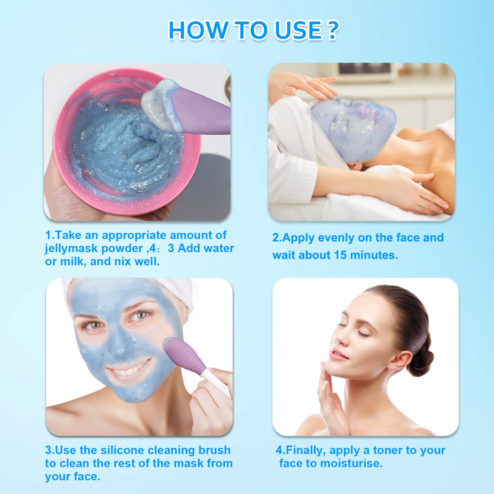 Hydrating Hyaluronic Acid Jelly Face Mask Powder with Tea Tree Extract - 23 Fl Oz for Deep Moisturizing & Acne Care - Includes Double-Ended Silicone Brush - Perfect for Spa Night & Self-Care Routine