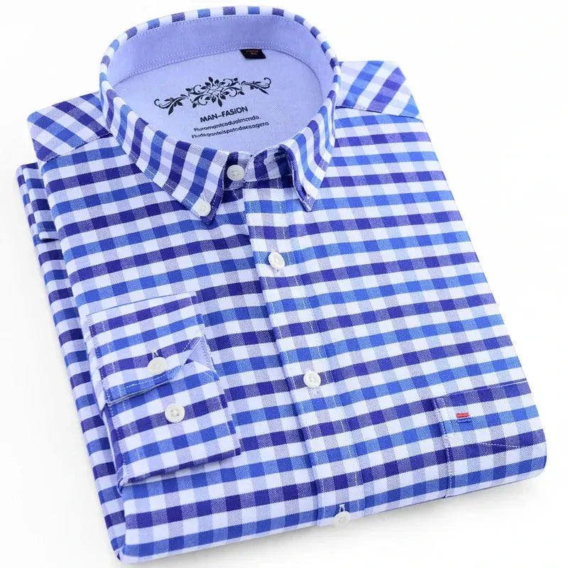 Stylish Men's Checkered Shirt with Patch Pockets - Casual Button Down Shirt for Office, Dating & Outdoor Activities