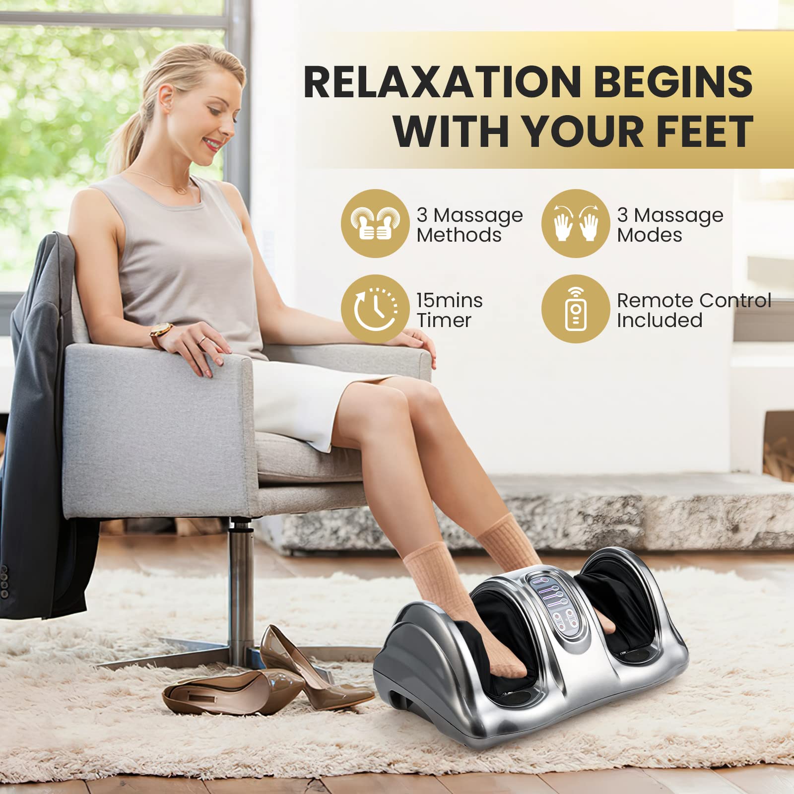 WELLHUT Shiatsu Foot and Calf Massager Machine with Kneading & Rolling - Ankle, Leg, Arm Massager - Perfect Gift for Men & Women (Gray) - Relieve Stress & Improve Circulation at Home or Office