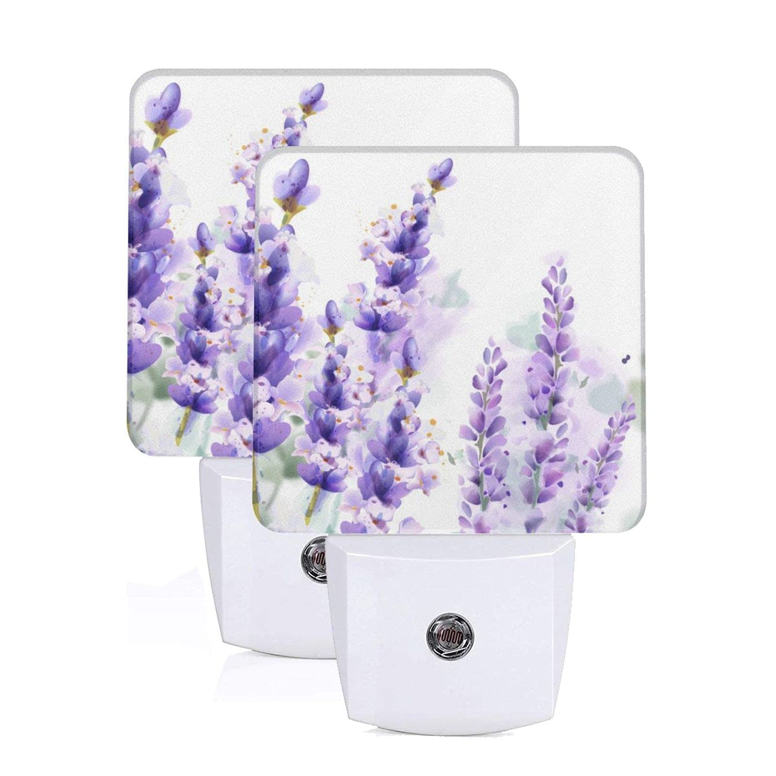 DADABULIU 2 Pack Lavender Purple Watercolor Flower Night Light - LED Plug in Wall Lamp with Auto Dusk to Dawn Sensor - Decorative Nightlight for Bedroom, Nursery, Kids Room, Bathroom, Hallway & Stairway - Creates Soothing Ambiance for Sleep & Safety
