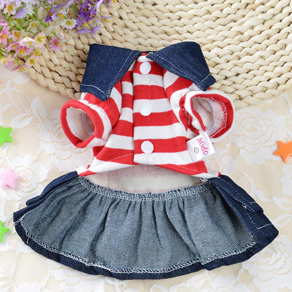 POPETPOP Denim Dog Dress - Striped Red Dog Skirt & Cat Dress for Birthday Outfits | Perfect for Pet Parties, Photo Shoots & Special Occasions