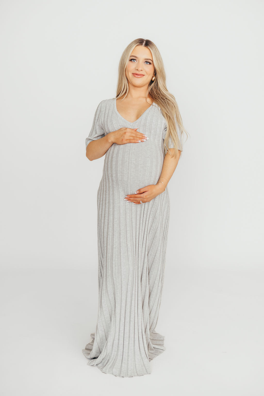 Oakley Ribbed Maxi Dress - Heather Grey Maternity Dress for Pregnancy | Bump Friendly, Comfortable & Stylish for Everyday Wear, Baby Showers & Special Occasions