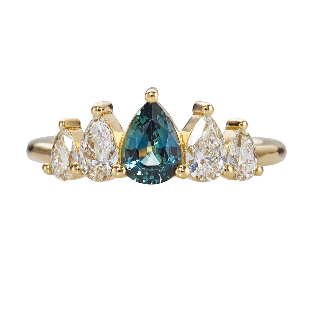 Exquisite Pear Cut Teal Sapphire and Diamond Engagement Ring for Women - Perfect for Proposals, Anniversaries & Special Occasions
