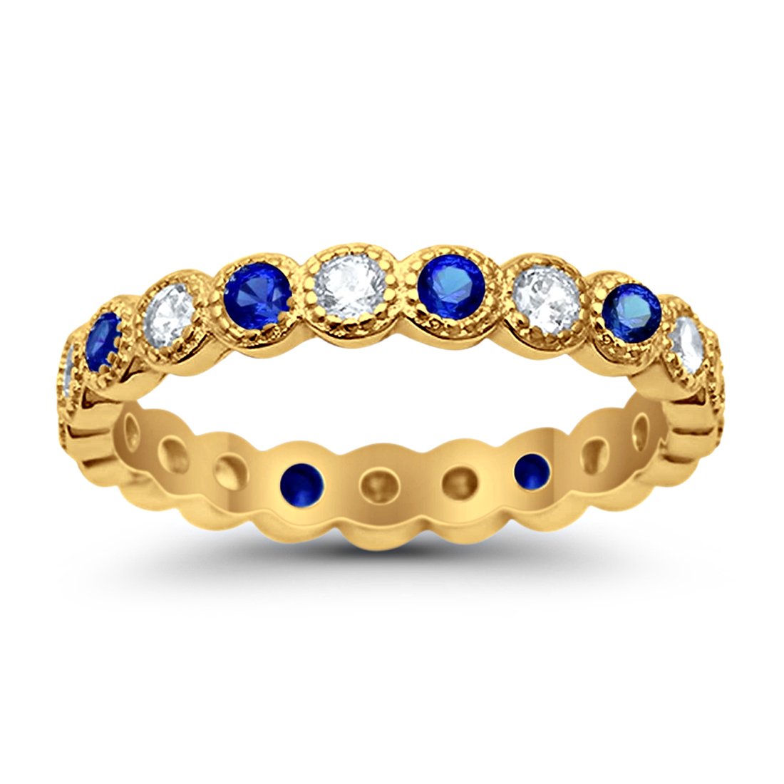 3.5mm Bezel Set Full Eternity Band Ring - Alternating Round Simulated CZ Stones in 925 Sterling Silver - Perfect for Weddings, Anniversaries & Everyday Elegance