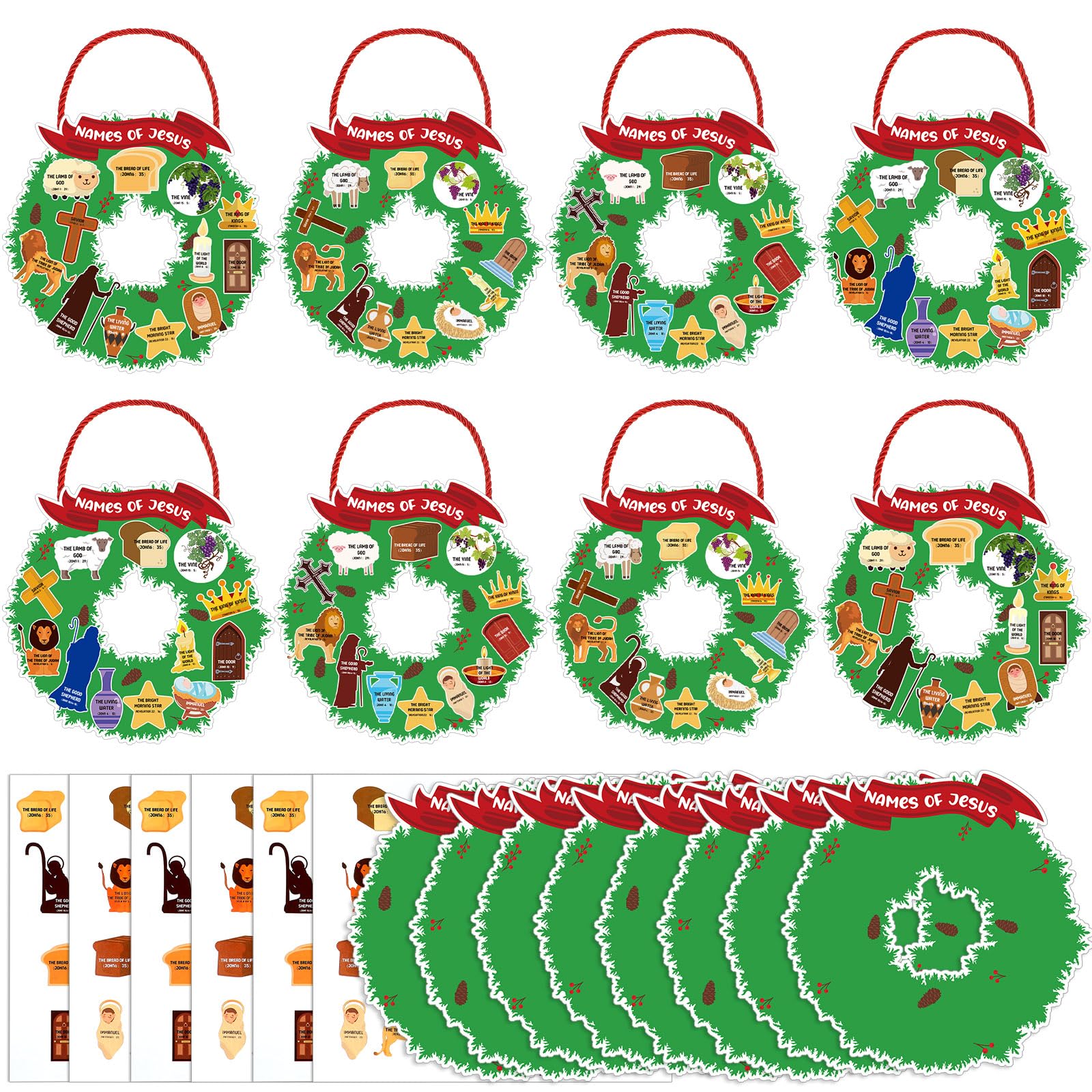 Geetery 24 Pack Sunday School Religious Crafts for Kids - Names of Jesus Wreath Craft Kit, DIY Hanging Christmas Ornament, Paper Craft Kits for Fun Home Activities - Perfect for Church Events, Bible Study & Holiday Decorations