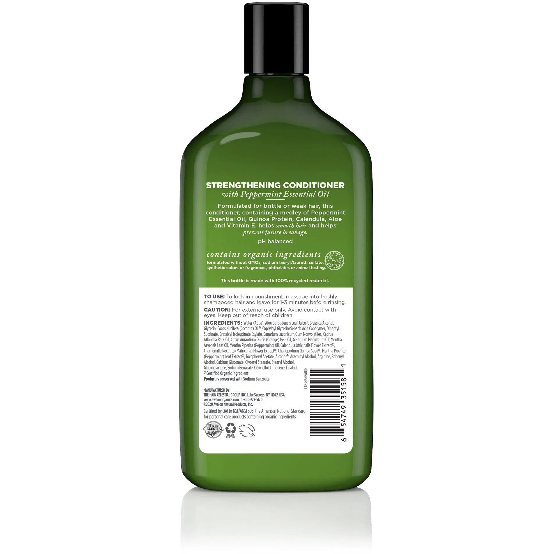 Avalon Organics Strengthening Peppermint Conditioner for Damaged Hair - 11 oz | Sulfate-Free, Vegan Hair Care for Dry Scalp & Split Ends | Revitalizing Daily Use for Women & Men