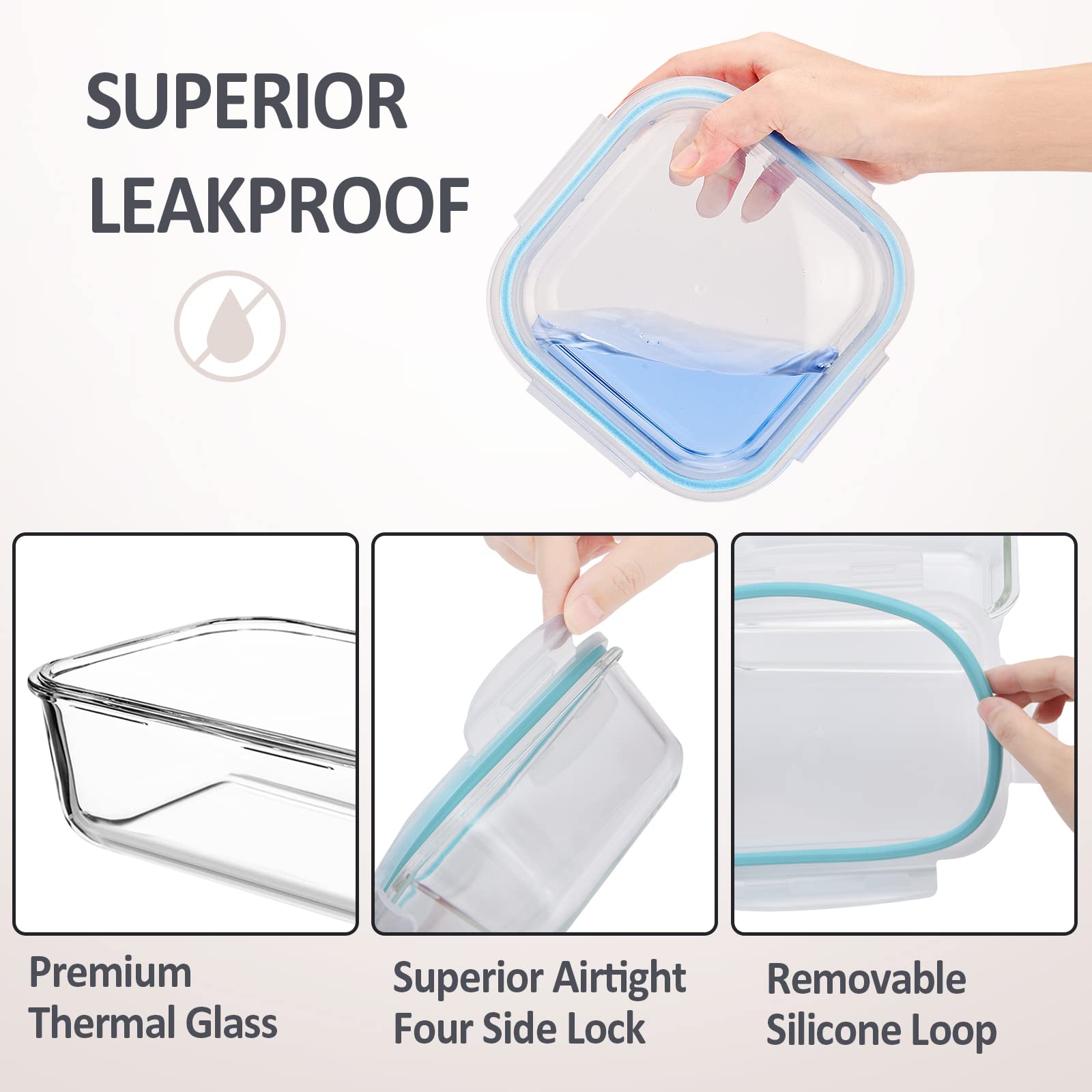Premium 4-Pack Airtight Glass Food Storage Containers with Lids - Leakproof, Shatter-Resistant & Oven/Dishwasher Safe - Perfect for Meal Prep, Leftovers & Pantry Organization (Blue)
