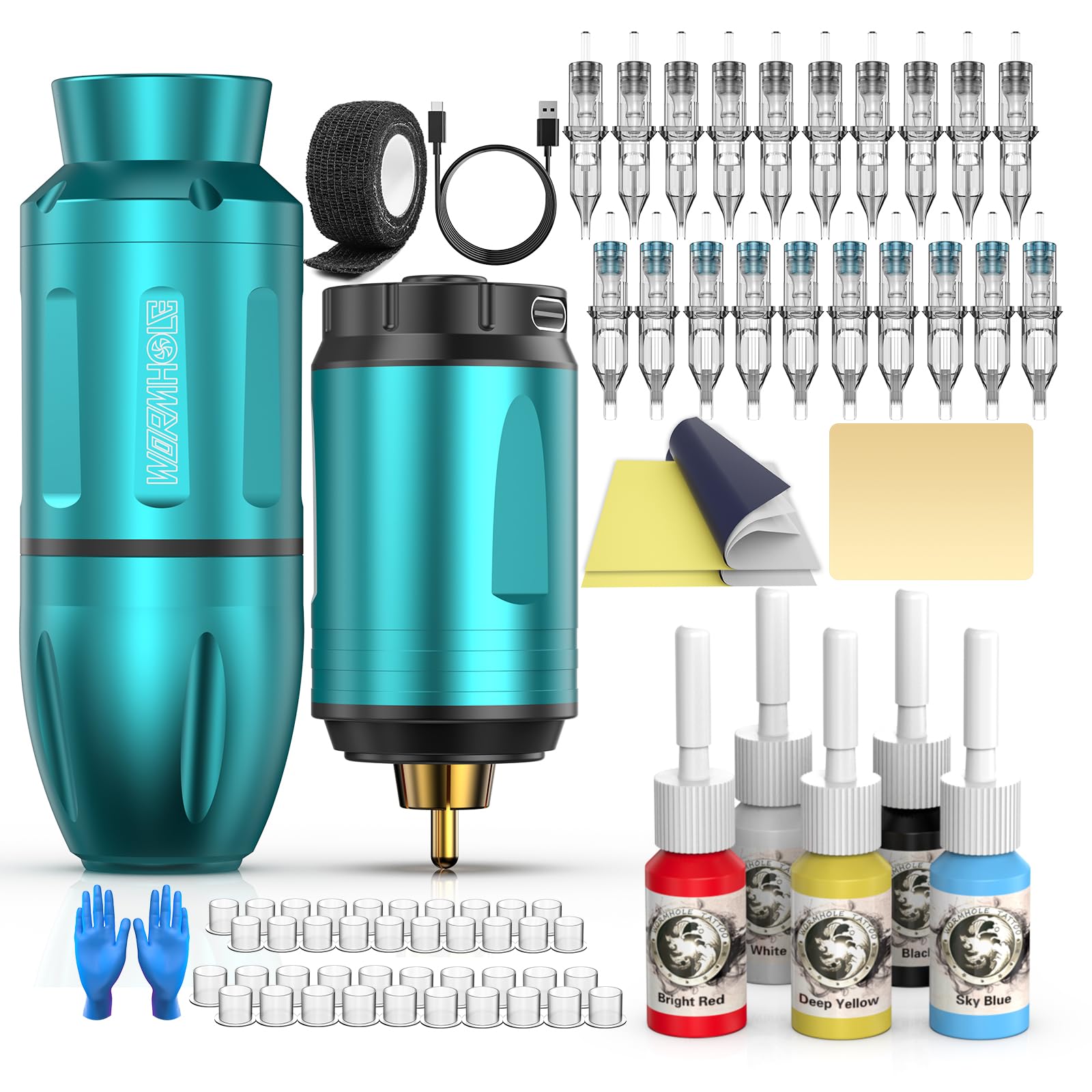 Professional Wireless Tattoo Machine Kit - WTK273 with 1500mAh Battery, 20 Cartridge Needles & Tattoo Pen | Portable Tatto Gun for Beginners & Artists | Home Studio & Professional Tattoo Parlor Use