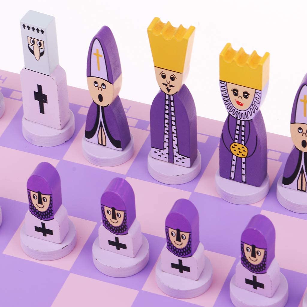 Pink Wooden Chess Set - Cute Cartoon Board Game with Chessboard - Educational Strategy Game for Adults & Kids - Perfect for Family Game Nights & Learning Fun